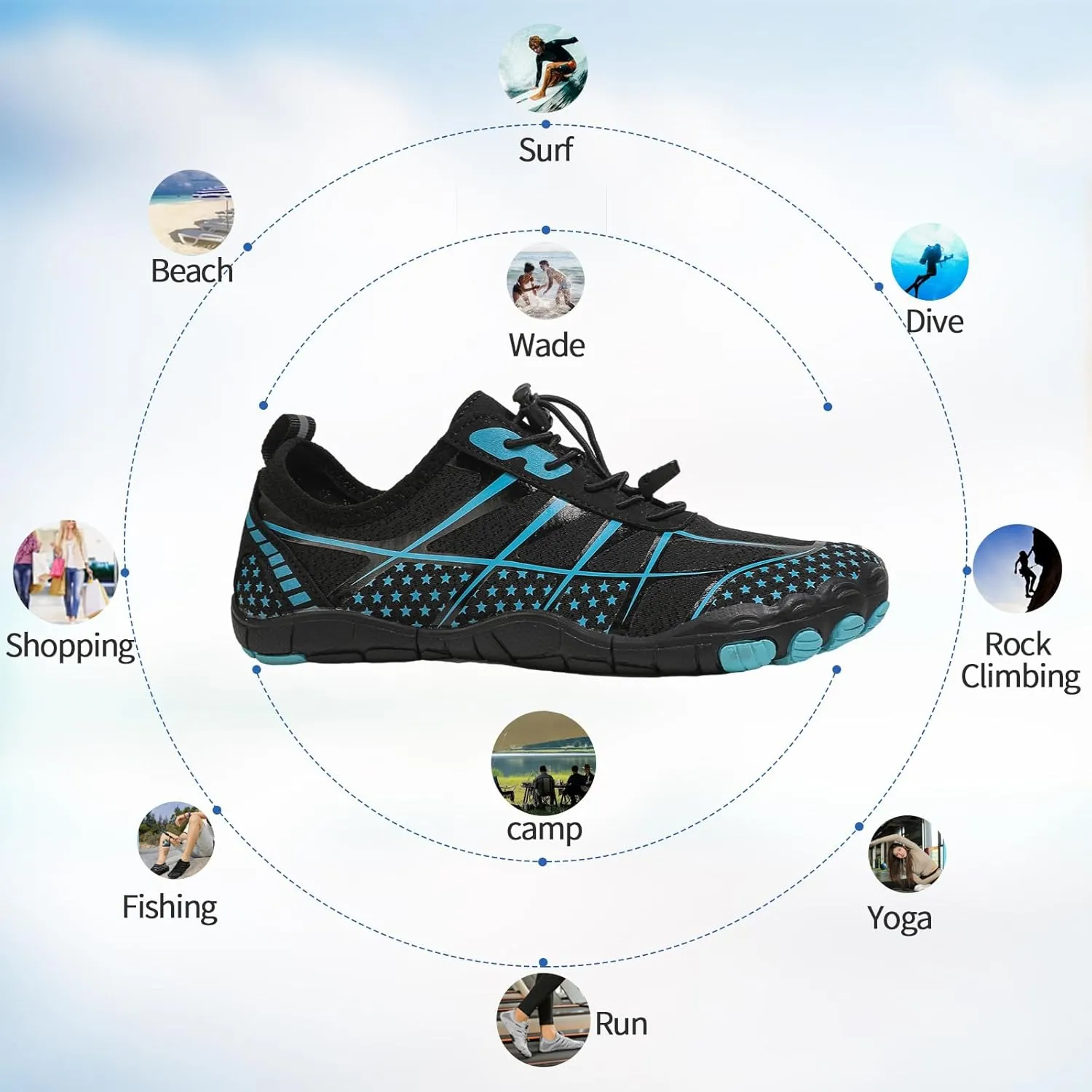 Hike Barefoot Shoes for Women Men - Quick Dry Wide Toe Box Beach Swim Athletic Sports Shoes, Non-Slip Hike Yoga Lightweight Footwear Aqua Hiking Walking Kayaking Diving Surfing