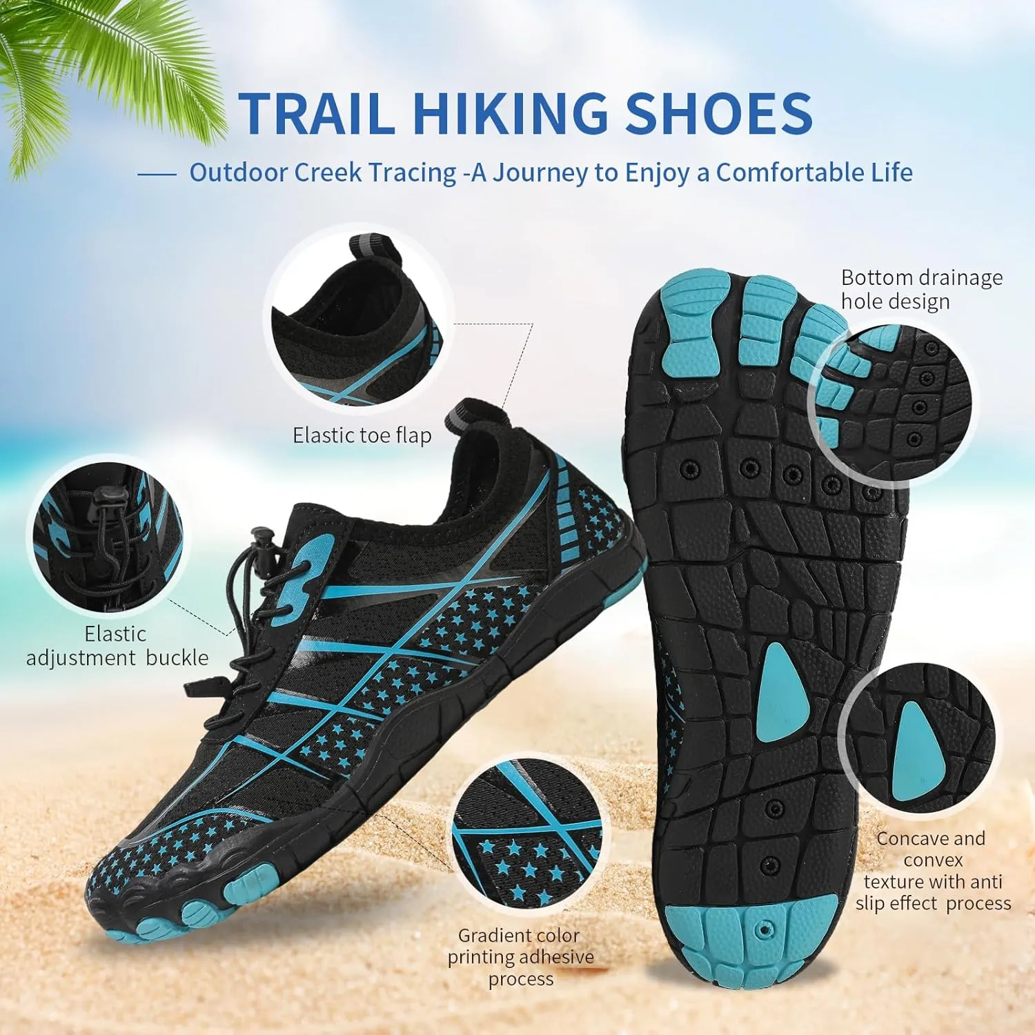 Hike Barefoot Shoes for Women Men - Quick Dry Wide Toe Box Beach Swim Athletic Sports Shoes, Non-Slip Hike Yoga Lightweight Footwear Aqua Hiking Walking Kayaking Diving Surfing