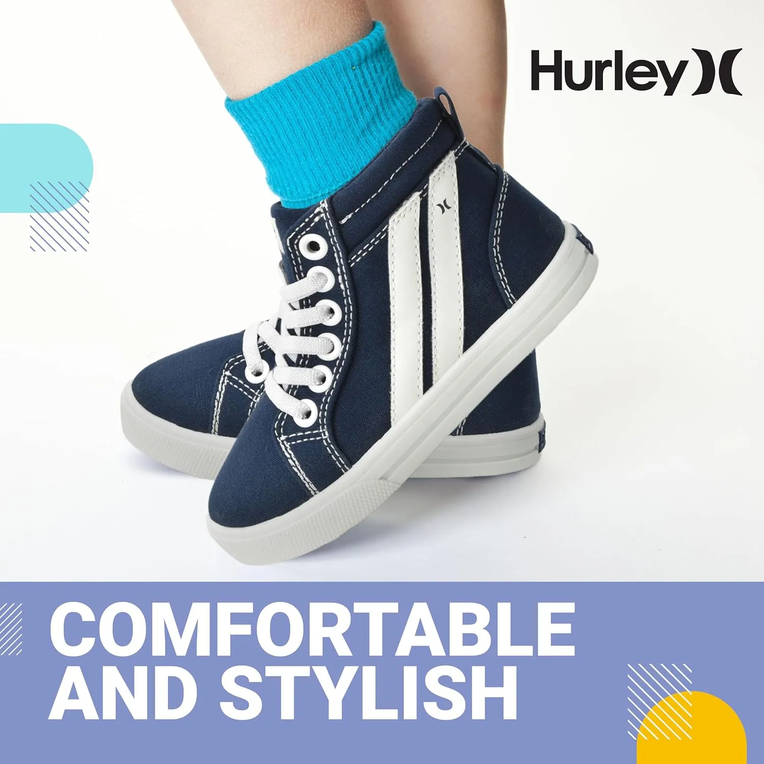 Hurley Kids Toddlers Elastic Laces Canvas Sneakers ?C High Cut Skateboarding Shoes for Toddlers and Little Kids, Sports Shoes for Boys and Girls, Sports Shoes for School Tate