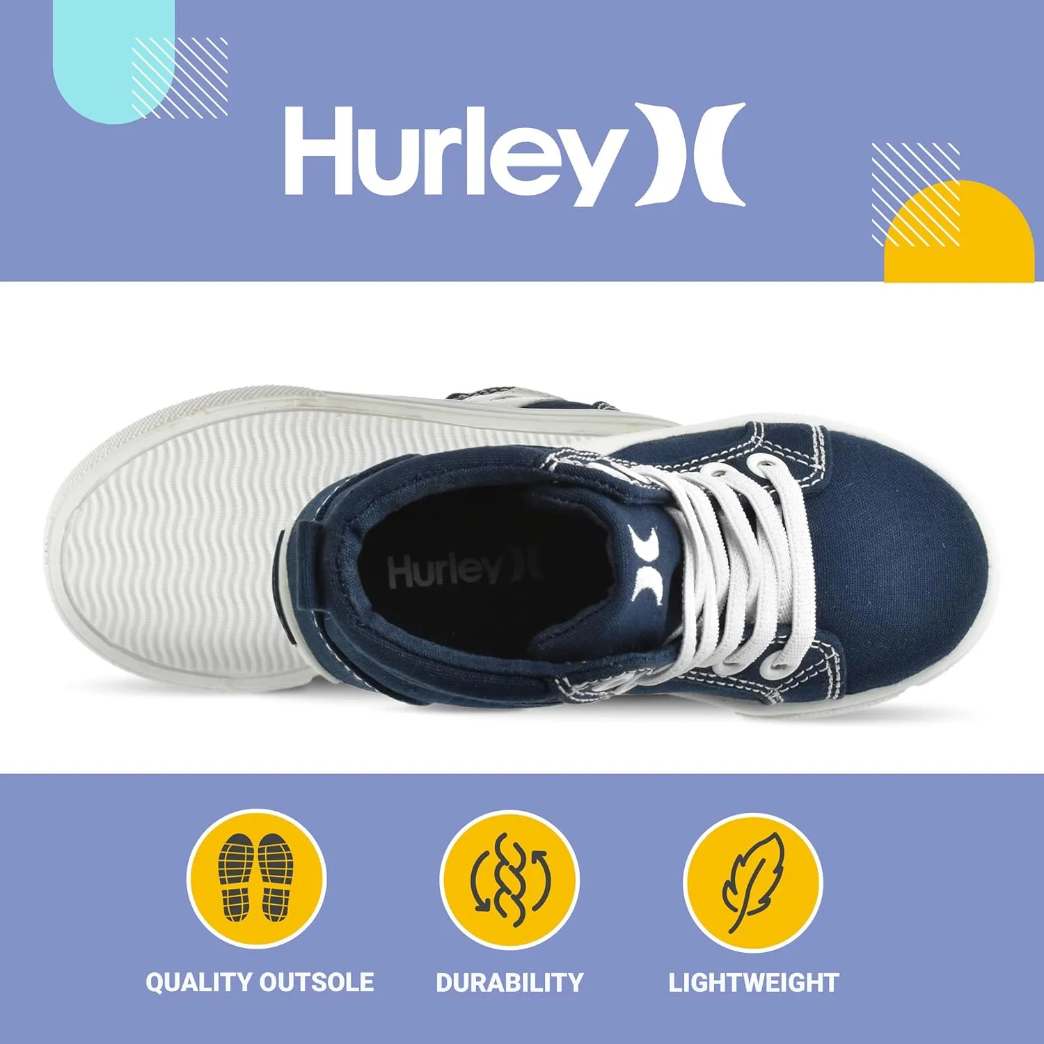 Hurley Kids Toddlers Elastic Laces Canvas Sneakers ?C High Cut Skateboarding Shoes for Toddlers and Little Kids, Sports Shoes for Boys and Girls, Sports Shoes for School Tate