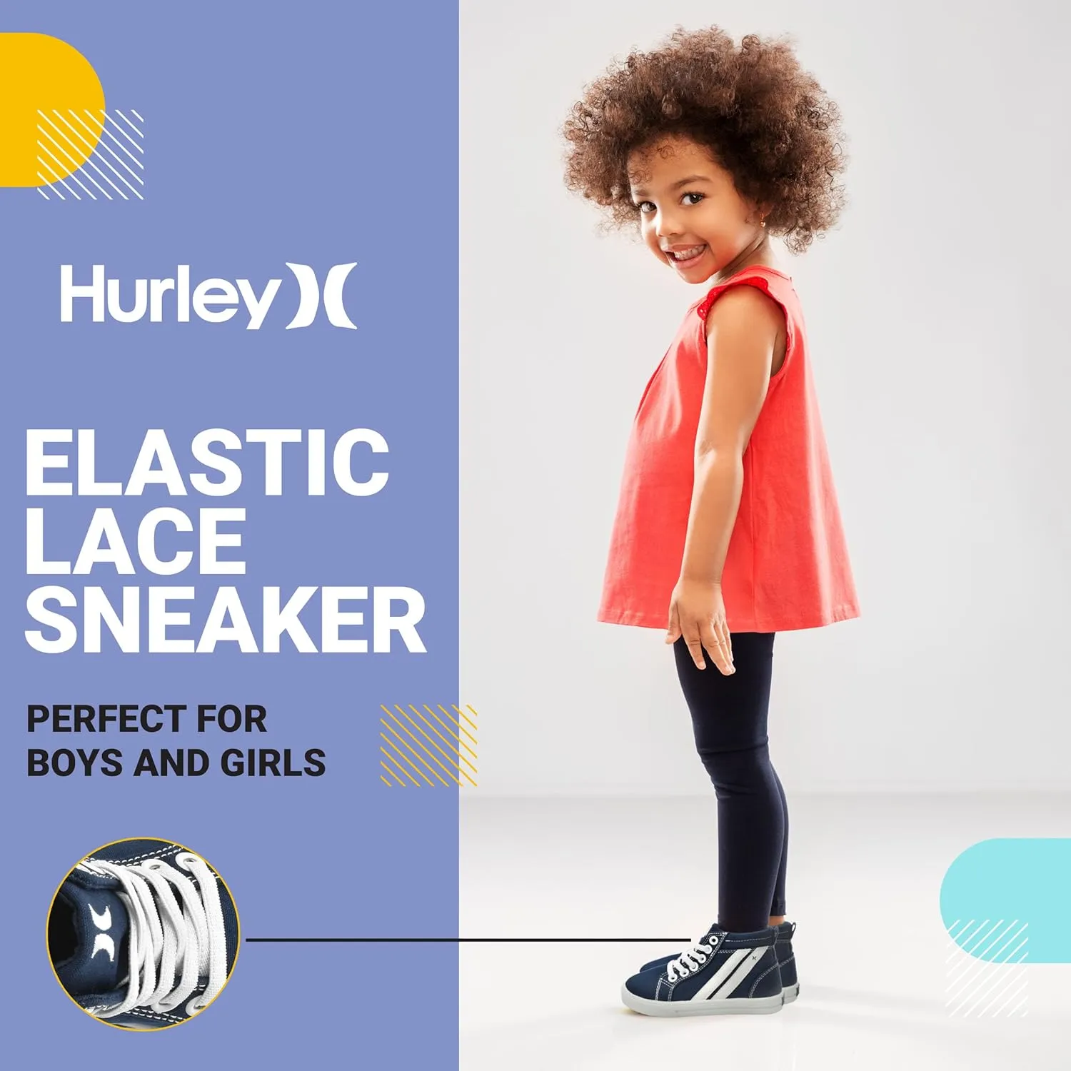 Hurley Kids Toddlers Elastic Laces Canvas Sneakers ?C High Cut Skateboarding Shoes for Toddlers and Little Kids, Sports Shoes for Boys and Girls, Sports Shoes for School Tate