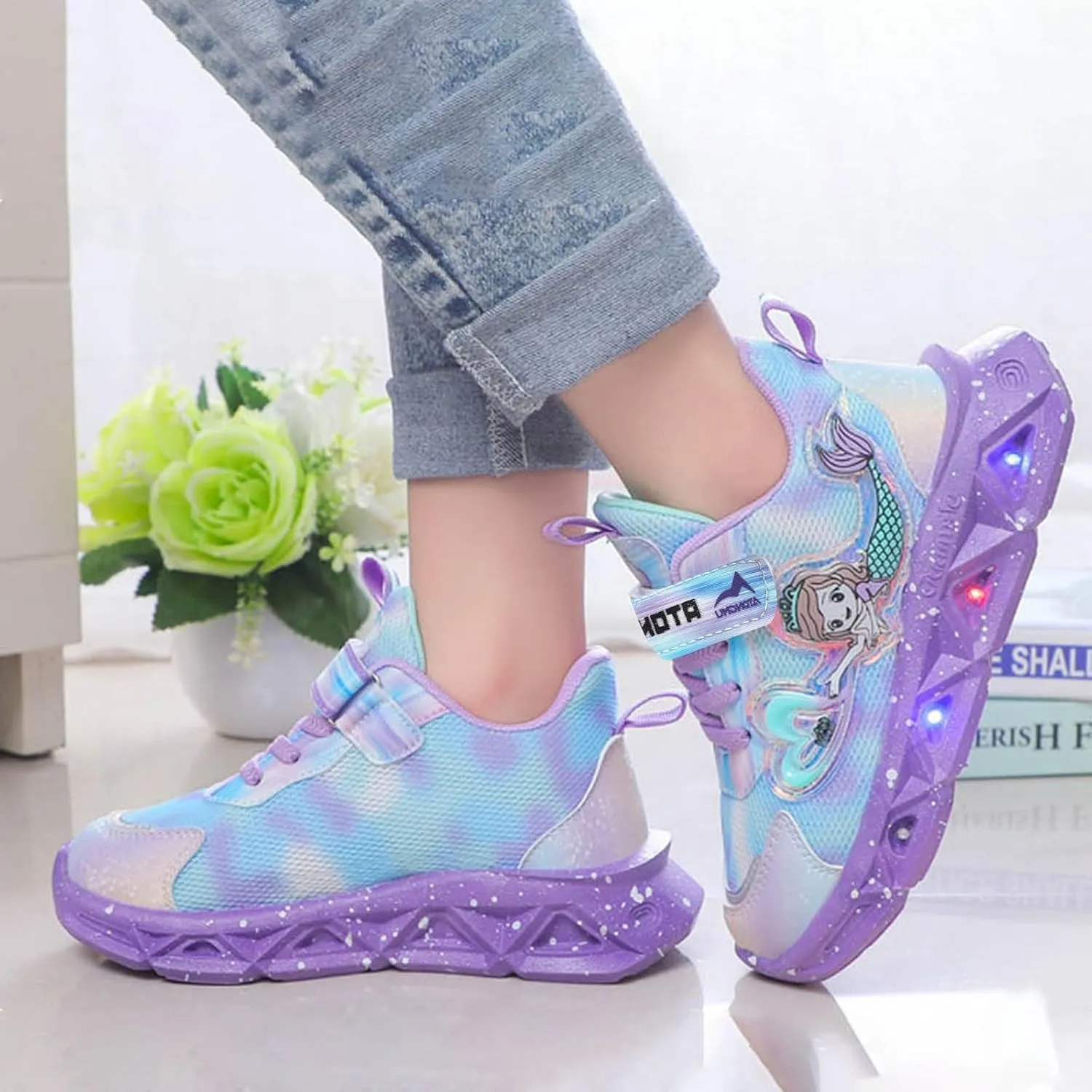 IWIHMIV Girl Tennis Shoes Girls Sneakers Light Up Kids Lightweight Running Sneakers Non Slip Sport Casual Shoes for Boys Girls