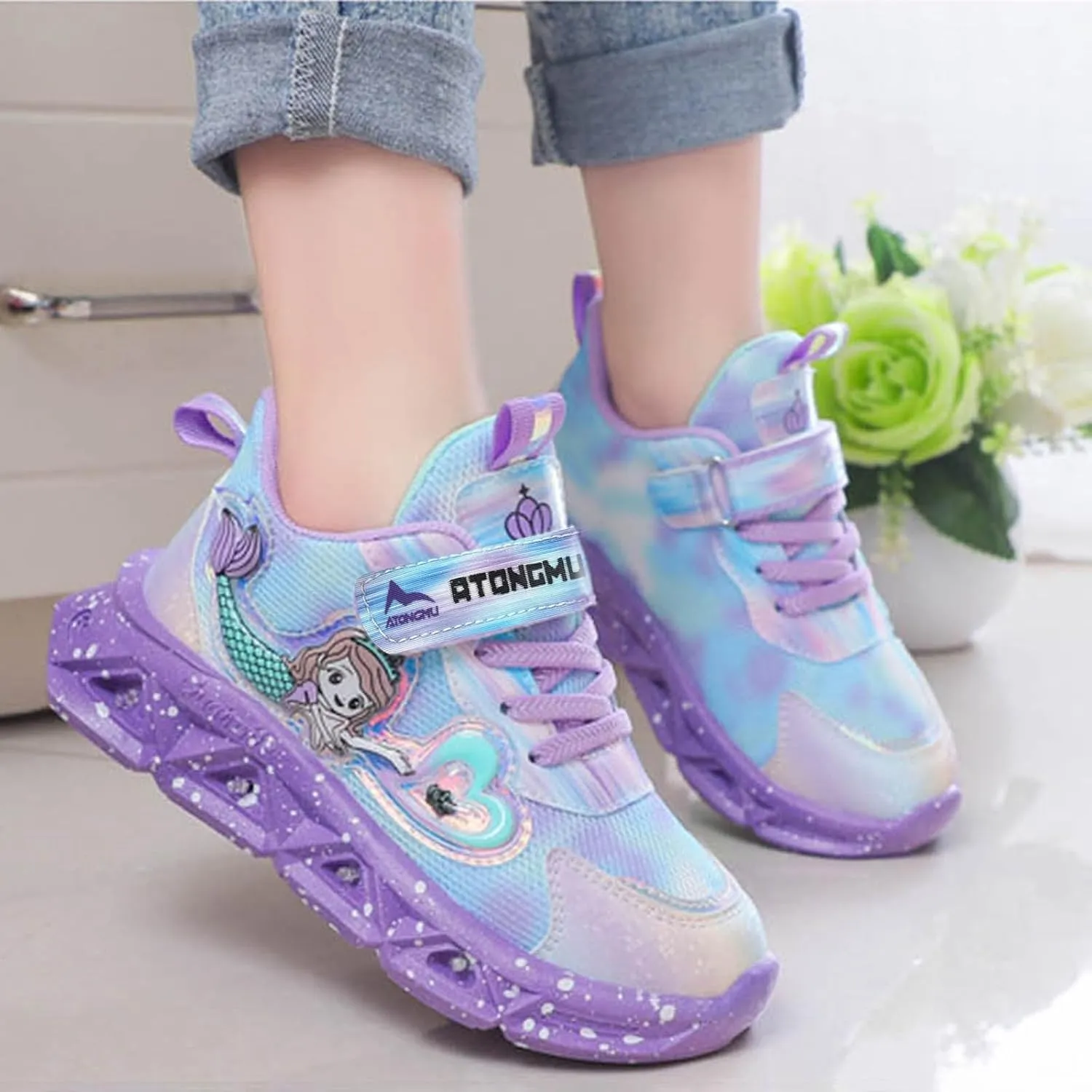 IWIHMIV Girl Tennis Shoes Girls Sneakers Light Up Kids Lightweight Running Sneakers Non Slip Sport Casual Shoes for Boys Girls