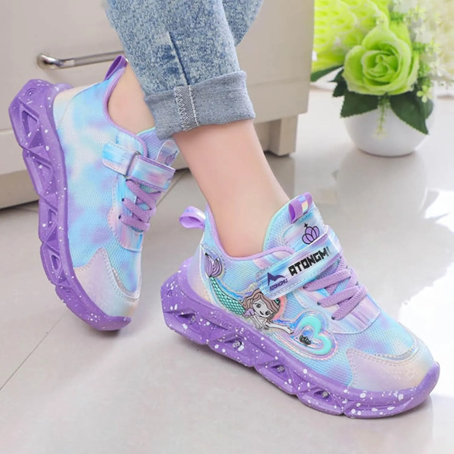 IWIHMIV Girl Tennis Shoes Girls Sneakers Light Up Kids Lightweight Running Sneakers Non Slip Sport Casual Shoes for Boys Girls