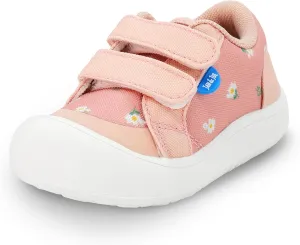 JAN & JUL Girls' Hook and Loop Canvas Shoes, Easy On Sneakers with Wide Toe Box (Apricot Flower, Size 7 Toddler)