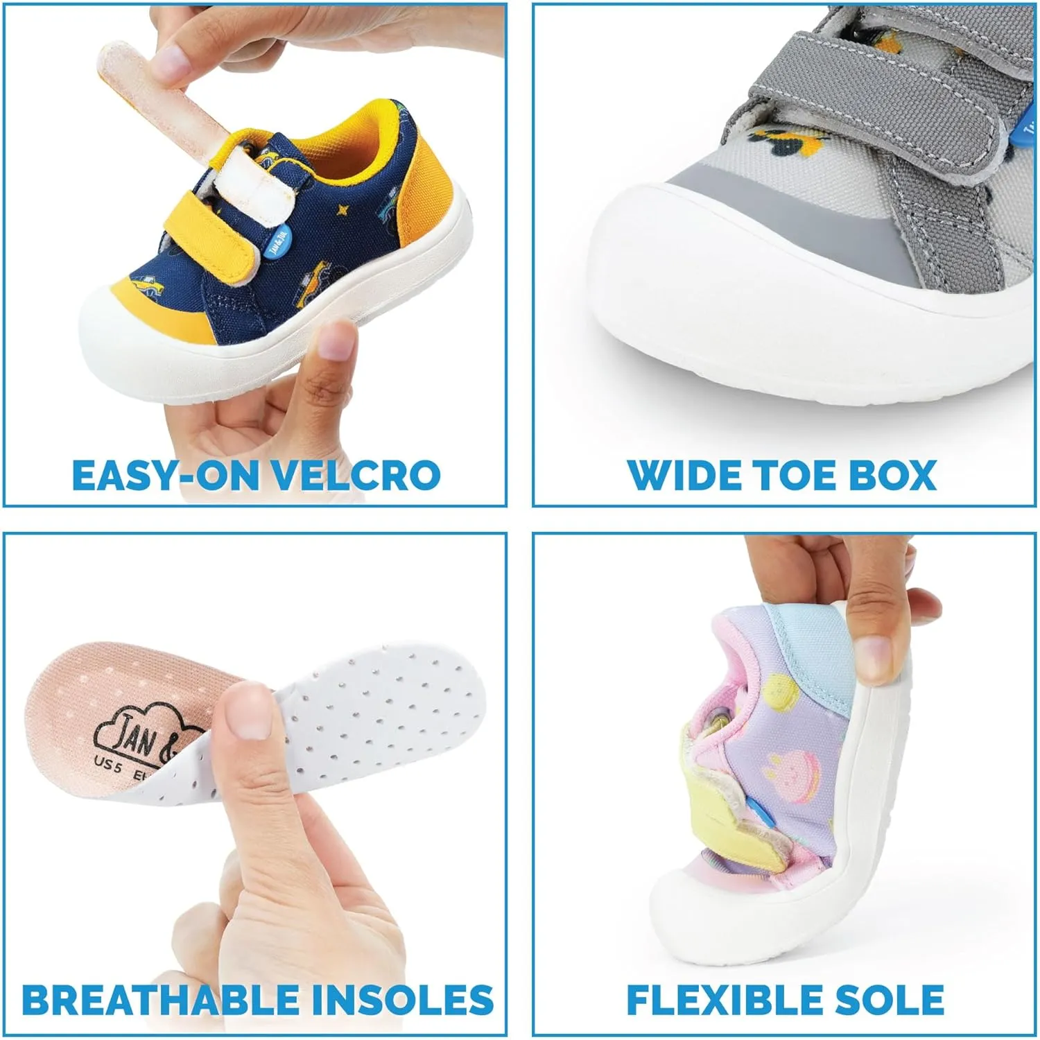 JAN & JUL Hook and Loop Canvas Shoes, Lightweight Easy On Sneakers with Flexible Sole Extra Wide