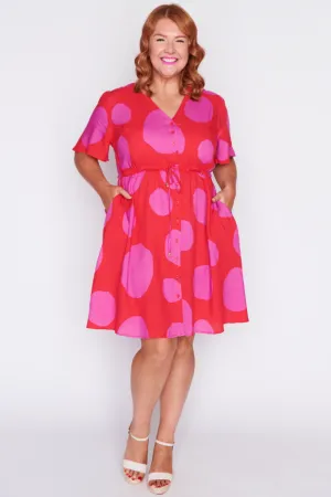 Jaz Splotched Pink & Red Dress
