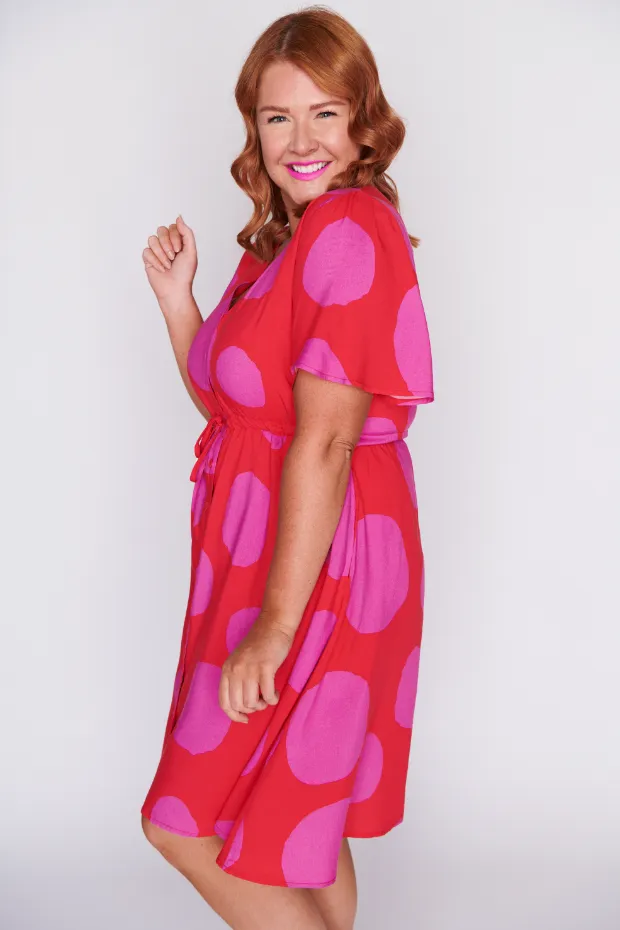 Jaz Splotched Pink & Red Dress