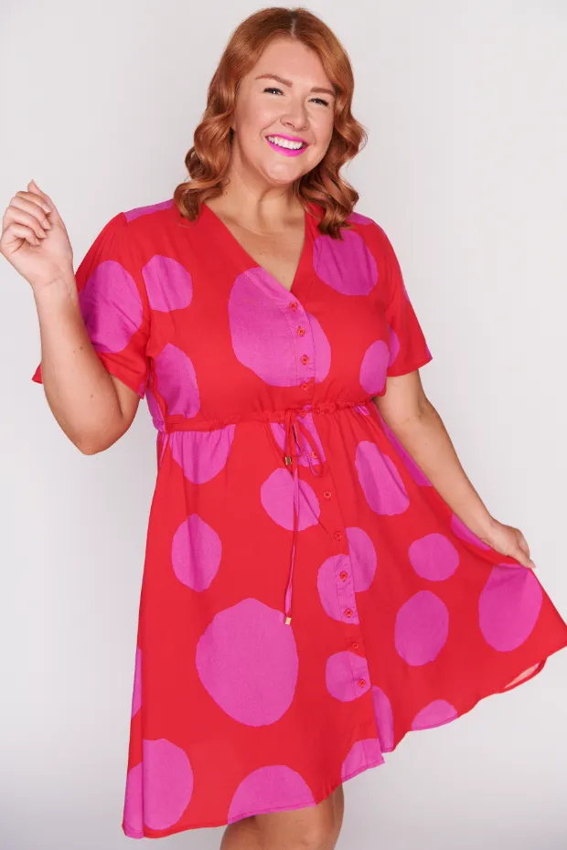 Jaz Splotched Pink & Red Dress