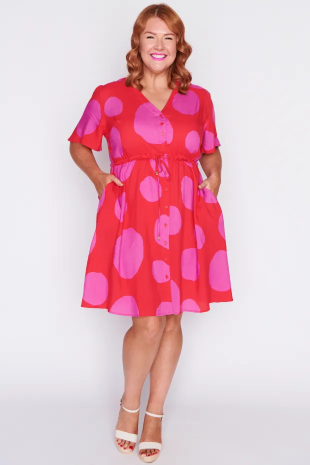 Jaz Splotched Pink & Red Dress