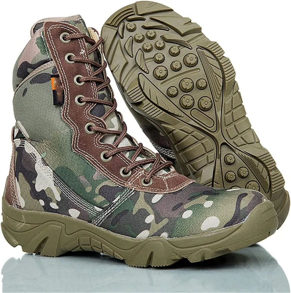 KEHAIOO Men Military Tactical Waterproof Boots, Outdoor Camping Hiking Sneakers, Camo Climbing Sports Shoes