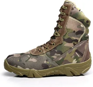 KEHAIOO Men Military Tactical Waterproof Boots, Outdoor Camping Hiking Sneakers, Camo Climbing Sports Shoes
