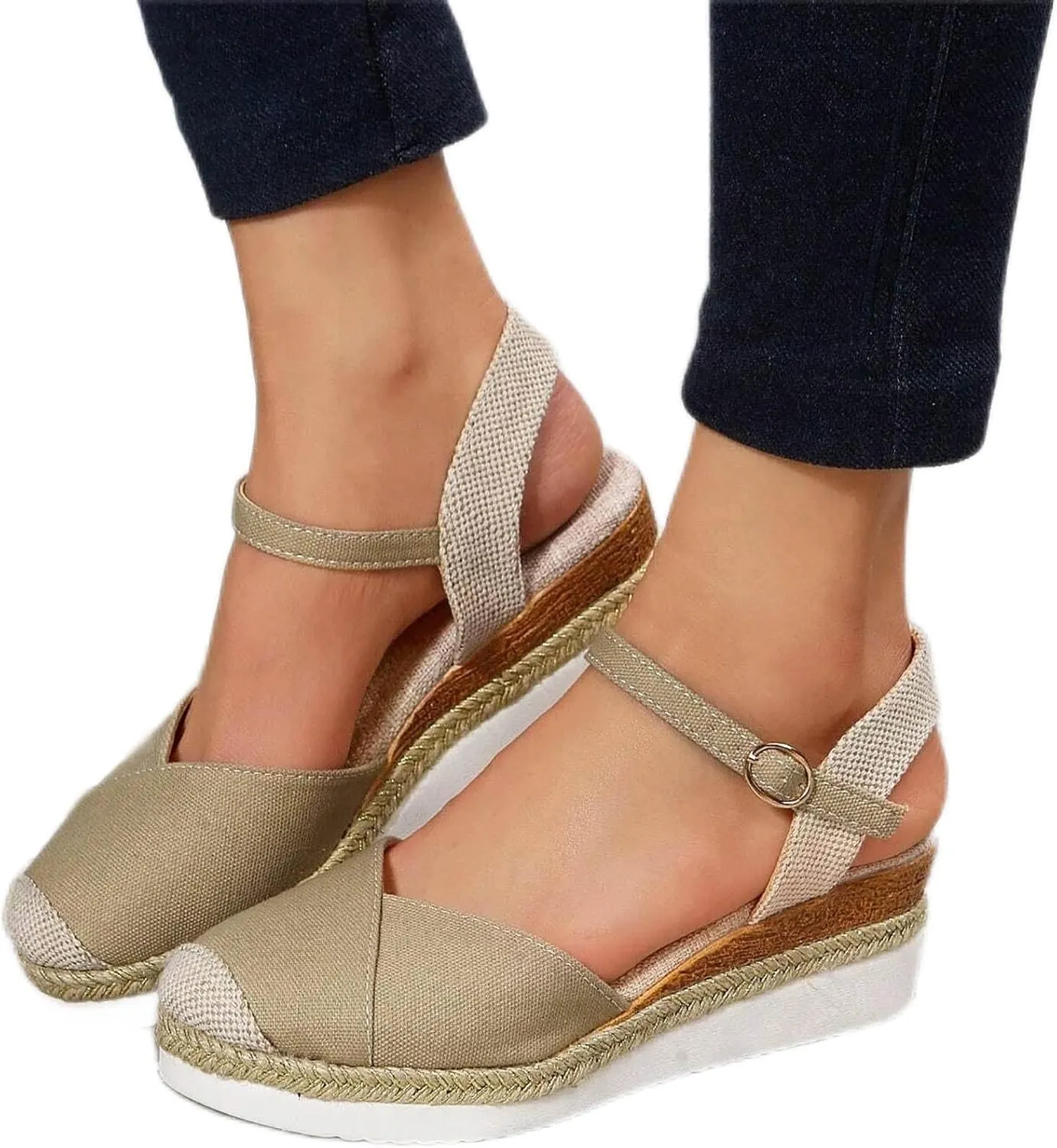 Kubbon Closed Toe Sandals Women Elastic Ankle Strap Espadrills Casual Platform Wedge Sandals Slip On Summer Sandles Outdoor Walking Shoes