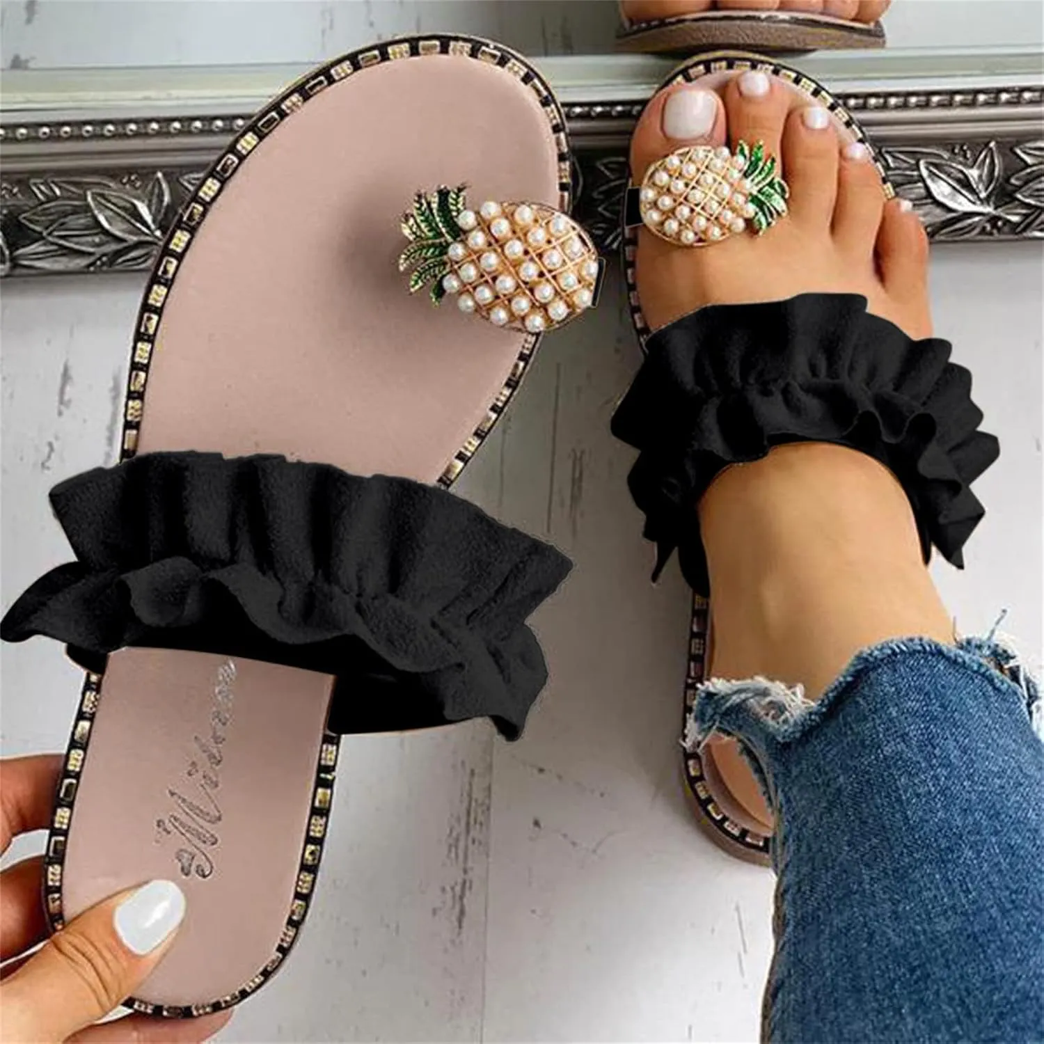 Ladmiple Cute Sandals for Women Pineapple Slippers with Arch Support Anti-Slip Breathable Sandal Beach Flip Flop Shoes