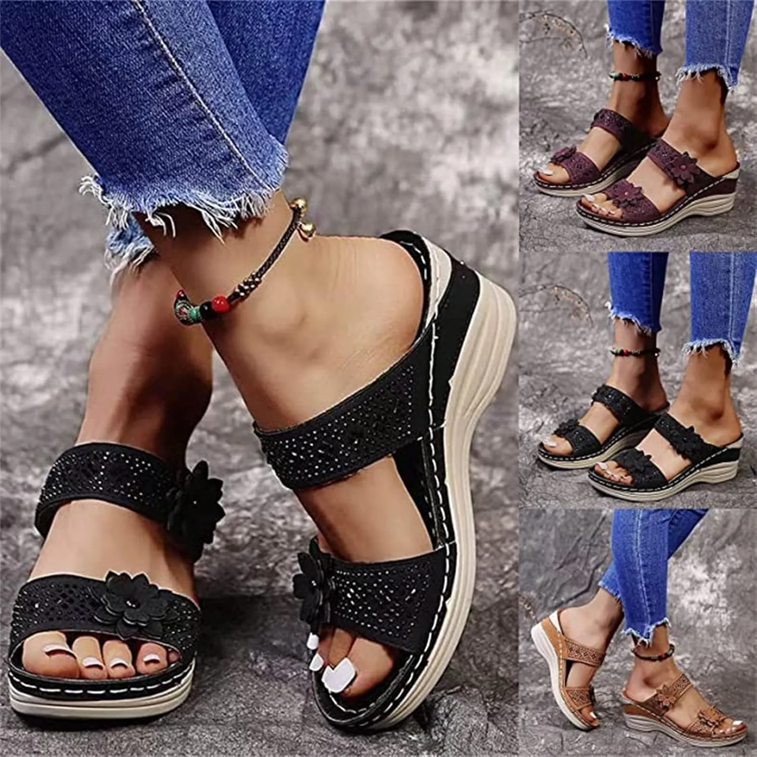 Ladmiple Orthopedic Sandals For Women Arch Support Dressy Summer Orthotic Slides Comfortable Walking Flip Flops Beach Shoes