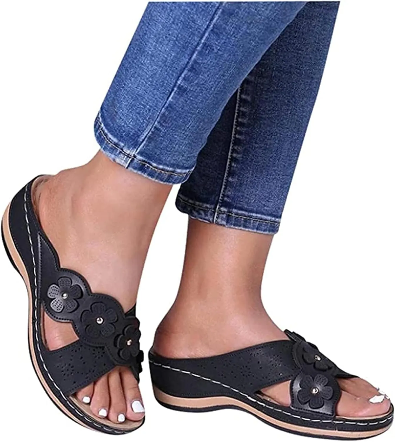 Ladmiple Orthopedic Sandals For Women Dressy Summer Comfortable Arch Support Orthotic Flip Flops Cute Slides Walking Shoes