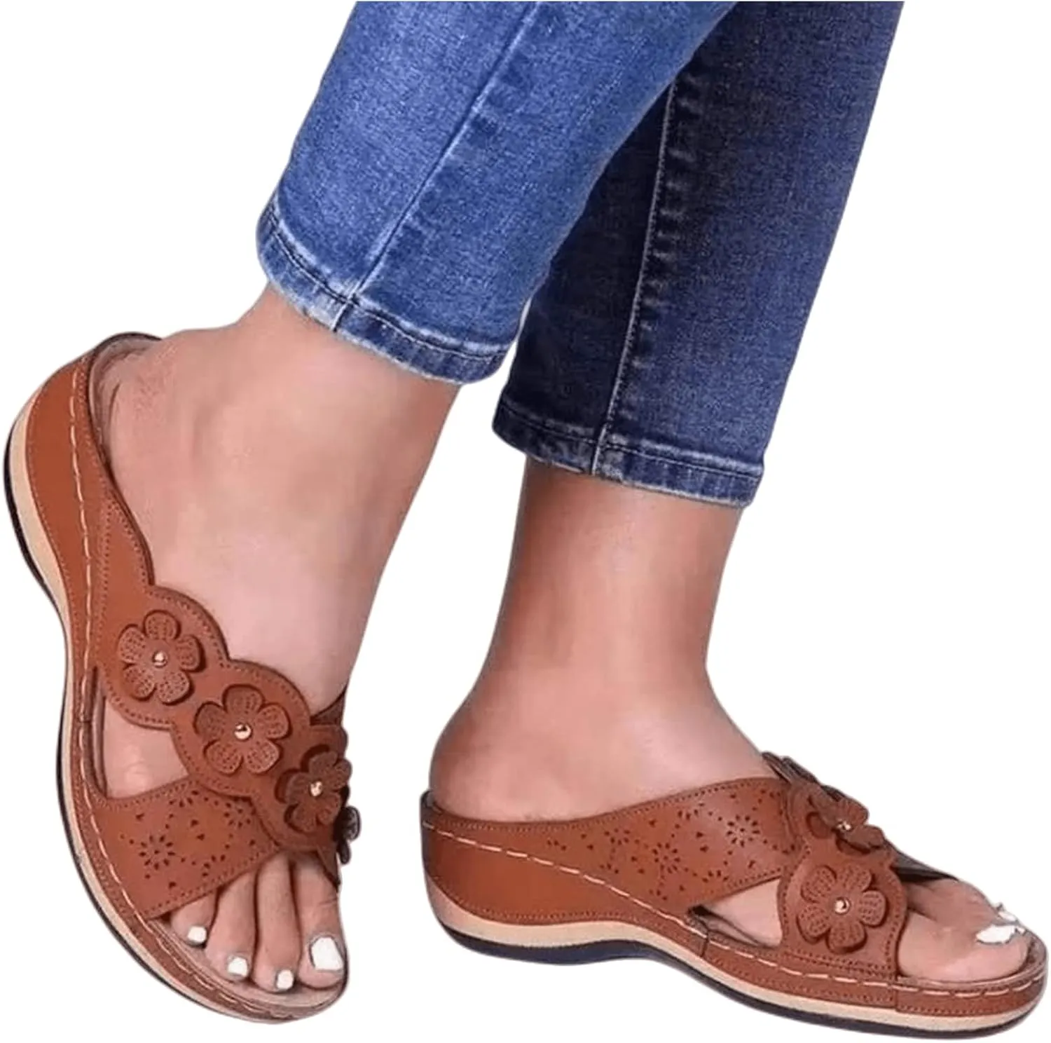 Ladmiple Orthopedic Sandals For Women Dressy Summer Comfortable Arch Support Orthotic Flip Flops Cute Slides Walking Shoes