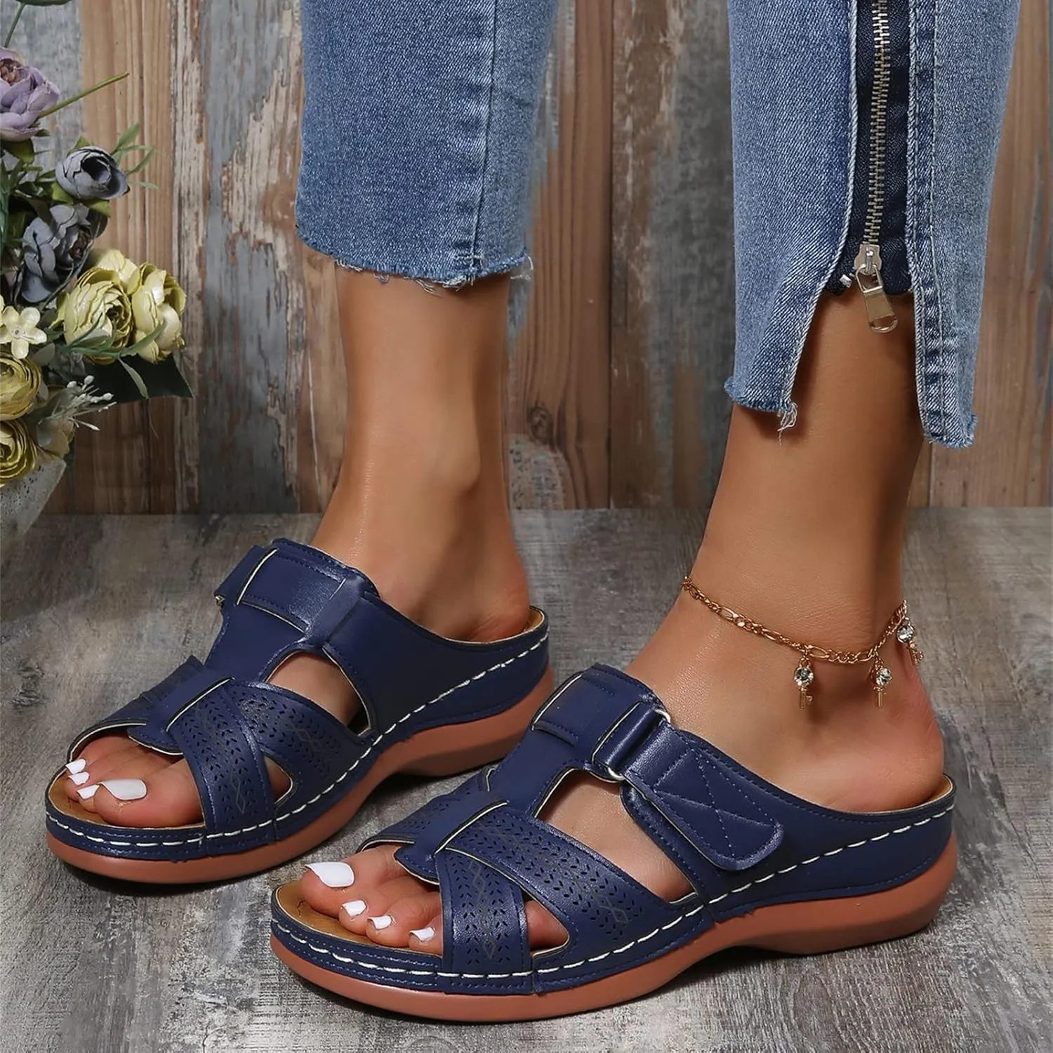 Ladmiple Orthopedic Sandals For Women Elegant Comfortable Walking Flip Flops Dressy Summer Orthotic Slides with Arch Support
