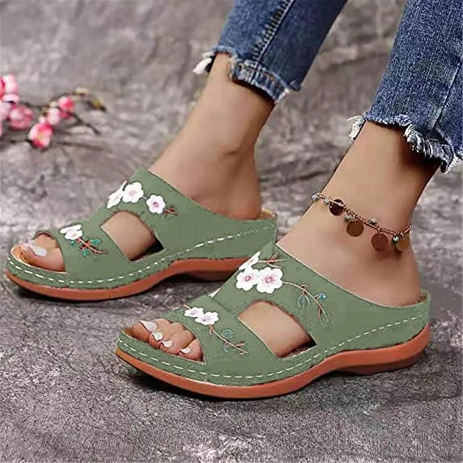 Ladmiple Orthopedic Sandals For Women Wide Width Orthotic Slides Comfort Dressy Summer Walking Flip Flops with Arch Support