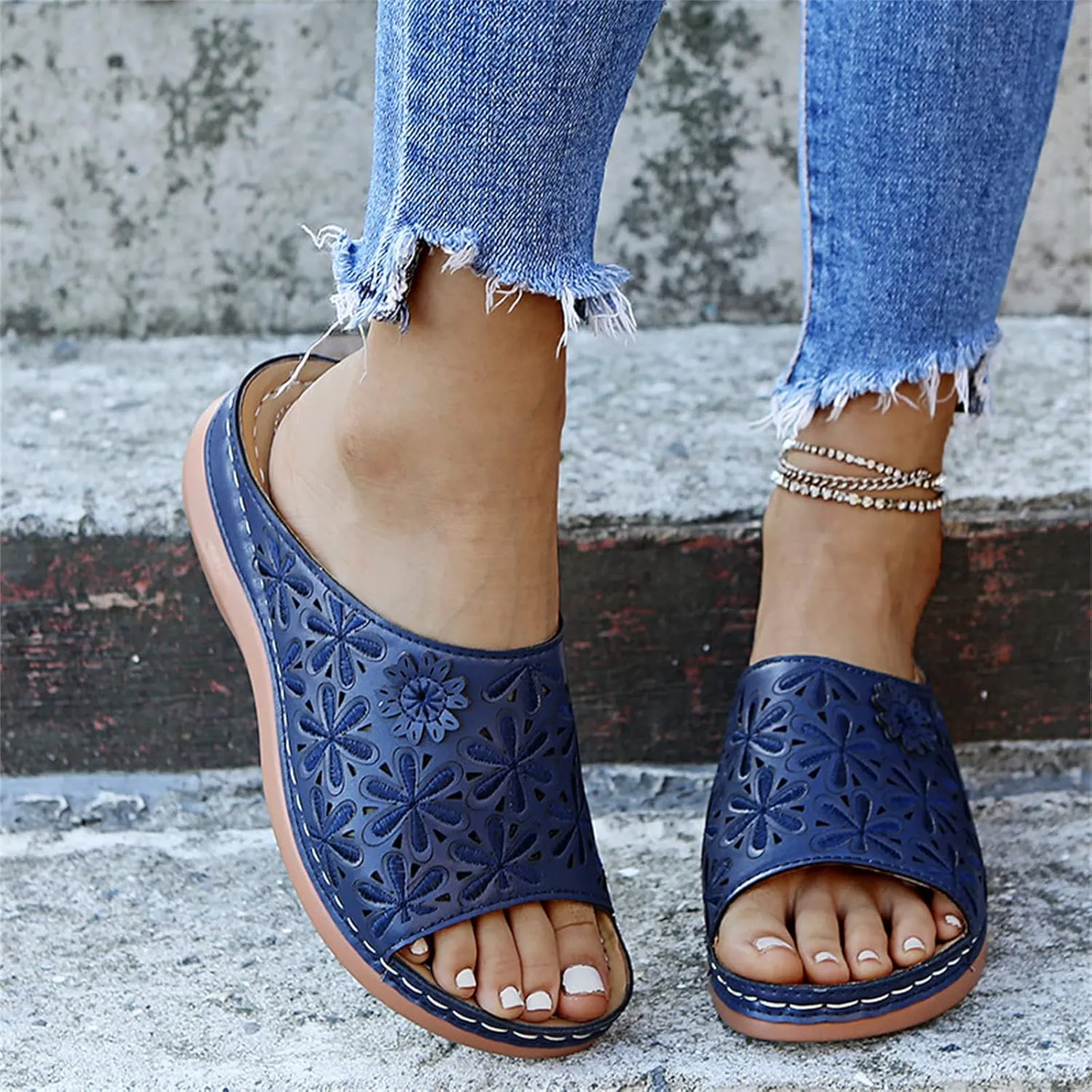 Ladmiple Orthotic Sandals For Women Wide Width Walking Slippers with Arch Support Dressy Summer Slip On Orthopedic Flip Flops