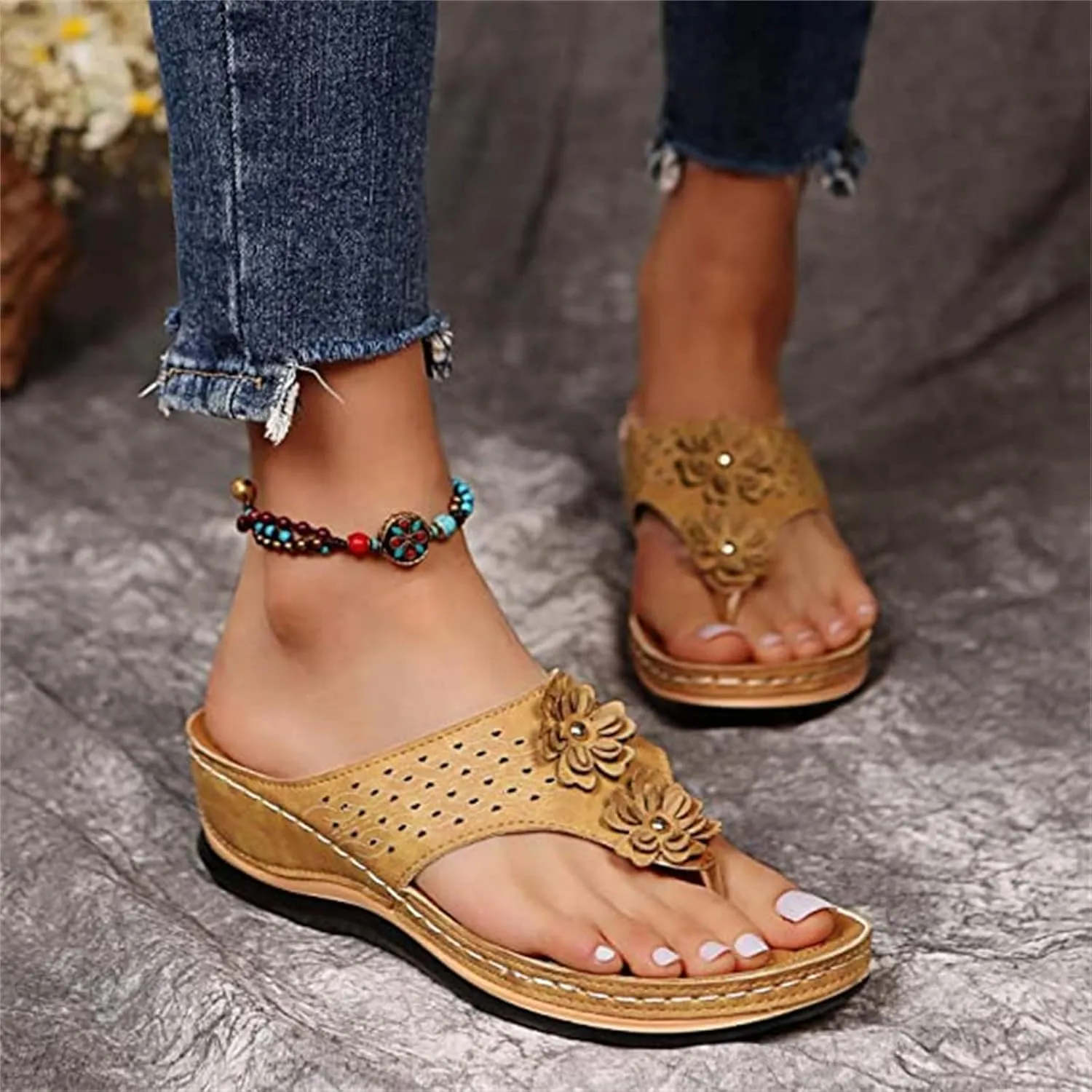 Ladmiple Orthotic Sandals Women Plantar Fasciitis Arch Support Comfortable Orthopedic Flip Flops Dressy Summer Walking Slides