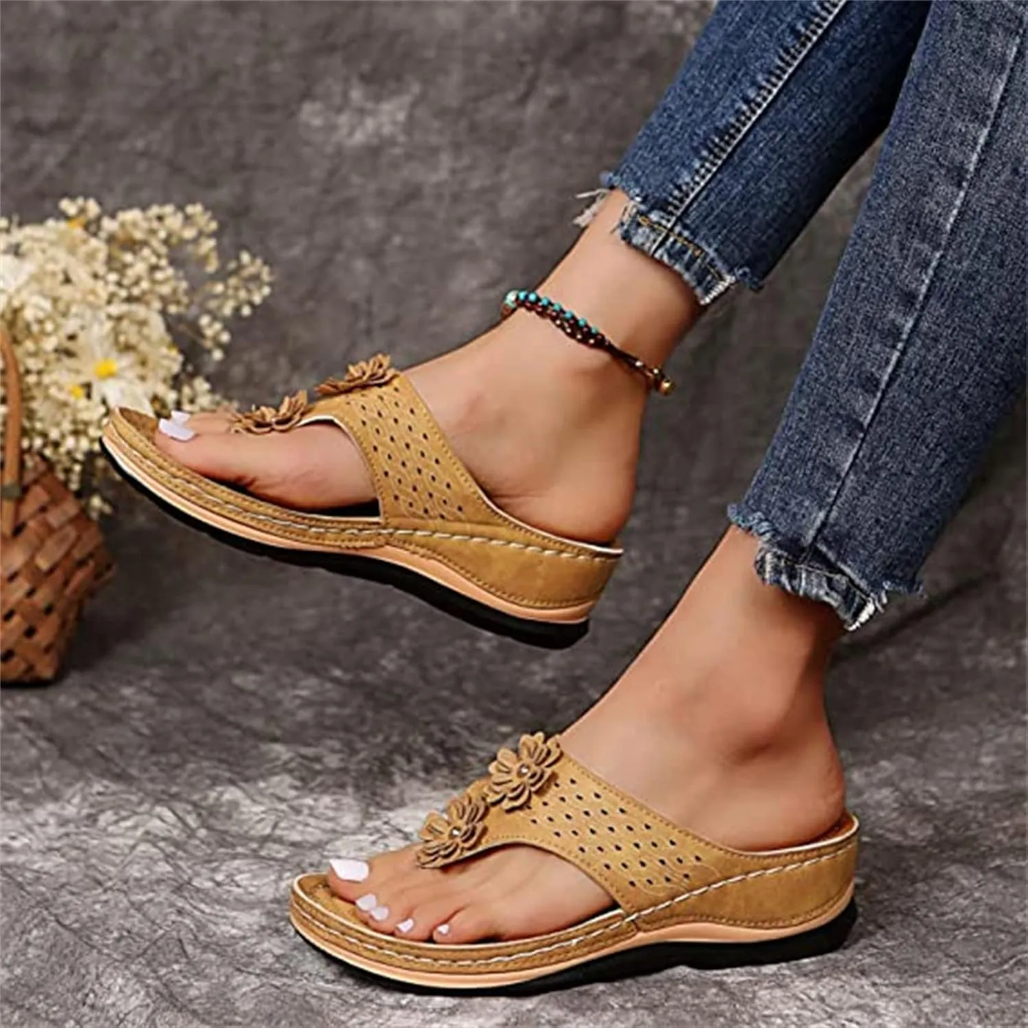 Ladmiple Orthotic Sandals Women Plantar Fasciitis Arch Support Comfortable Orthopedic Flip Flops Dressy Summer Walking Slides
