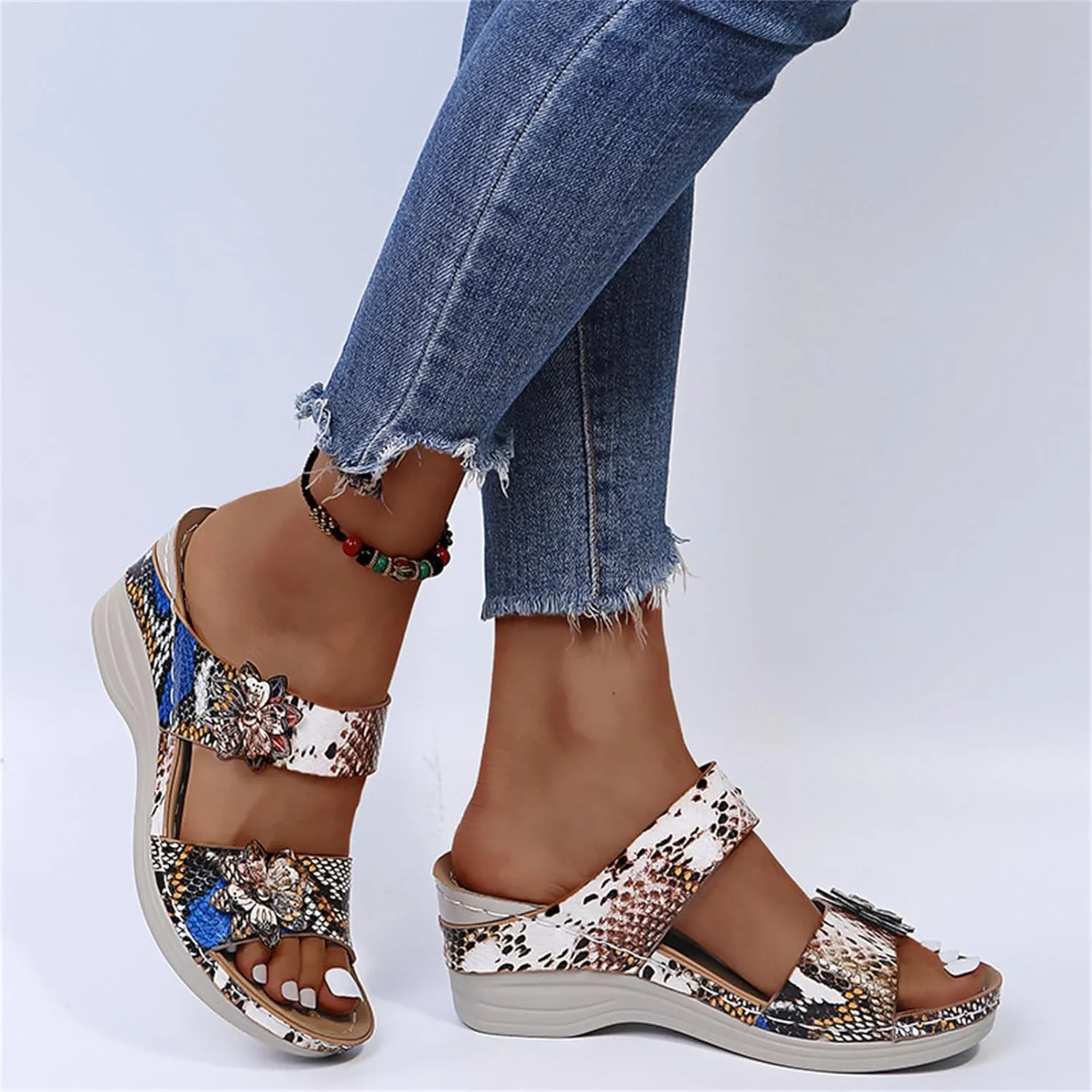 Ladmiple Sandals for Women Casual Summer 2023 Orthopedic Sandal with Arch Support Leopard Slippers Roman Open Toe Shoes