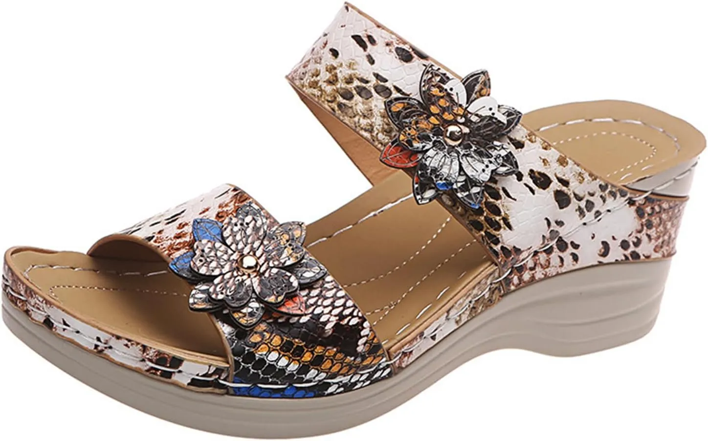 Ladmiple Sandals for Women Casual Summer 2023 Orthopedic Sandal with Arch Support Leopard Slippers Roman Open Toe Shoes