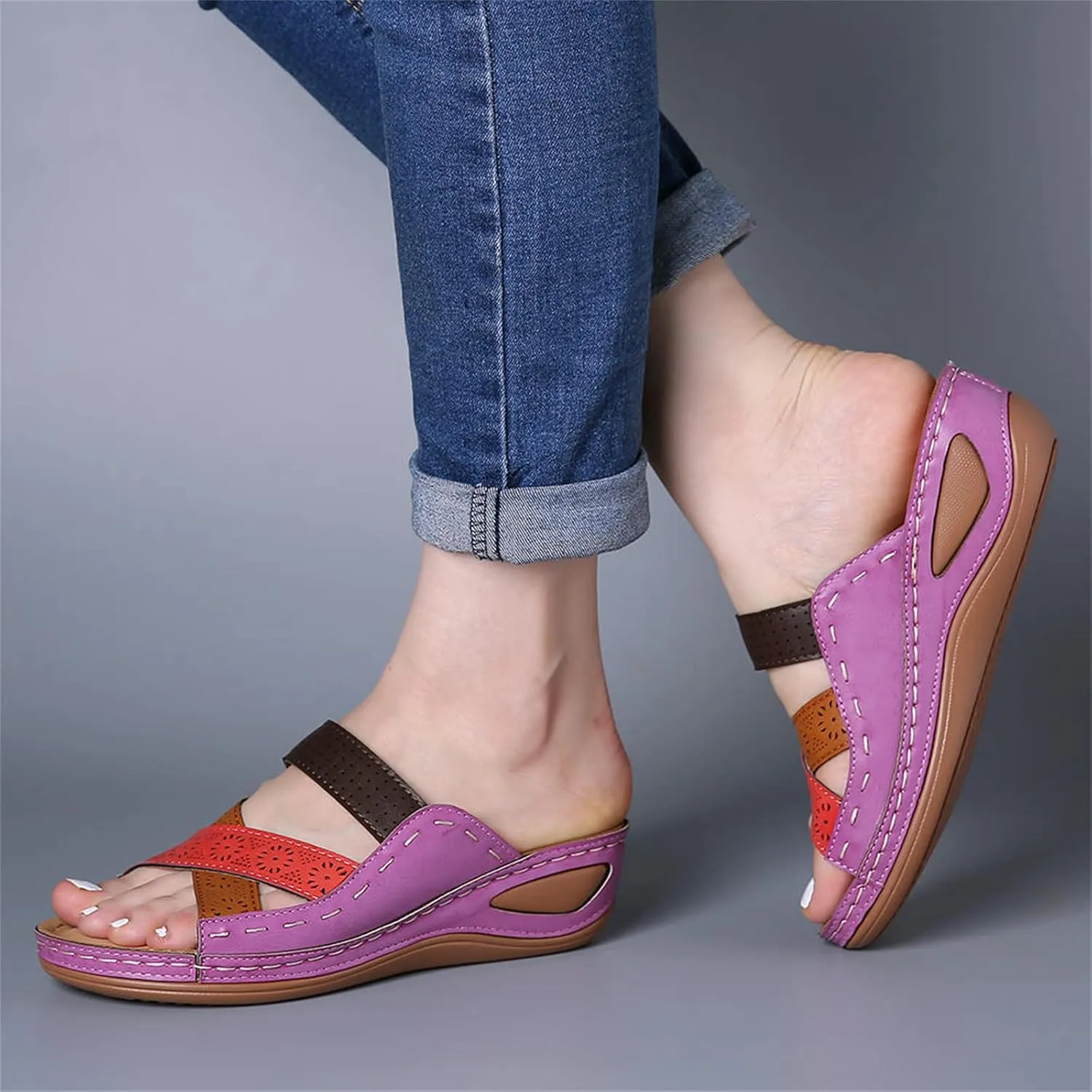 Ladmiple Sandals for Women Casual Summer 2023 Orthopedic Sandals with Arch Support Slippers Roman Open Toe Walking Shoes
