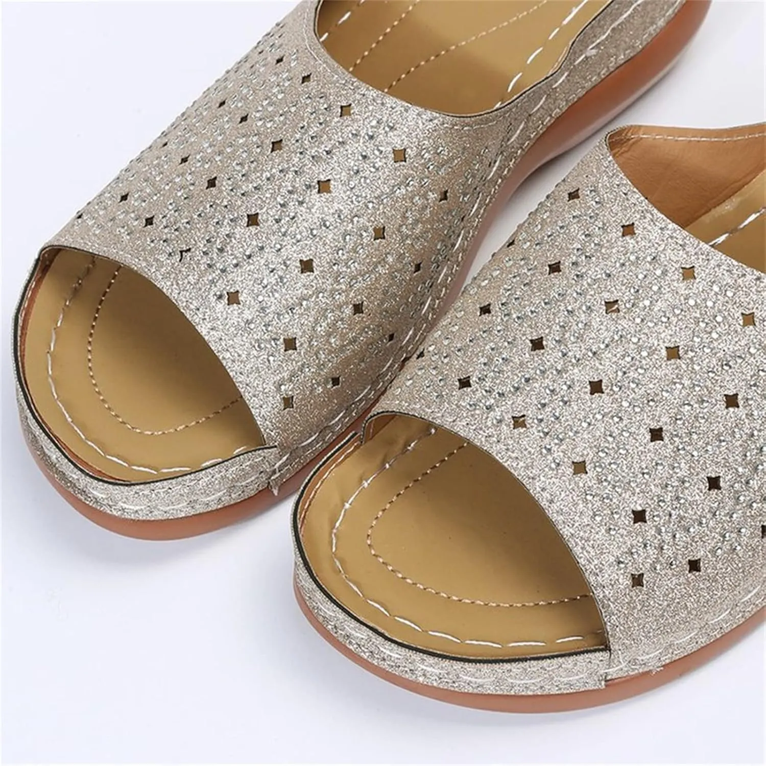 Ladmiple Sandals for Women Casual Summer 2023 Sparkly Orthopedic Sandal with Arch Support Roman Open Toe Flip Flop Shoes