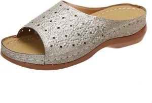 Ladmiple Sandals for Women Casual Summer 2023 Sparkly Orthopedic Sandal with Arch Support Roman Open Toe Flip Flop Shoes