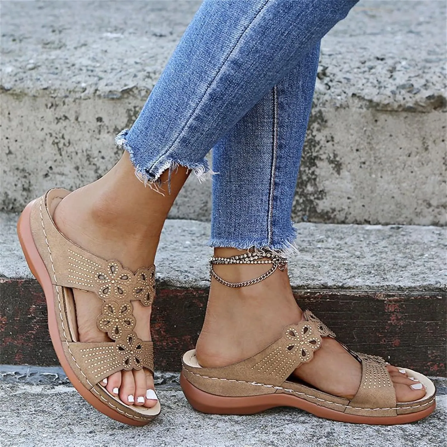 Ladmiple Sandals Women Beach Cute Comfort Orthotic Walking Slides Open Toe Arch Support Dressy Summer Orthopedic Flip Flops