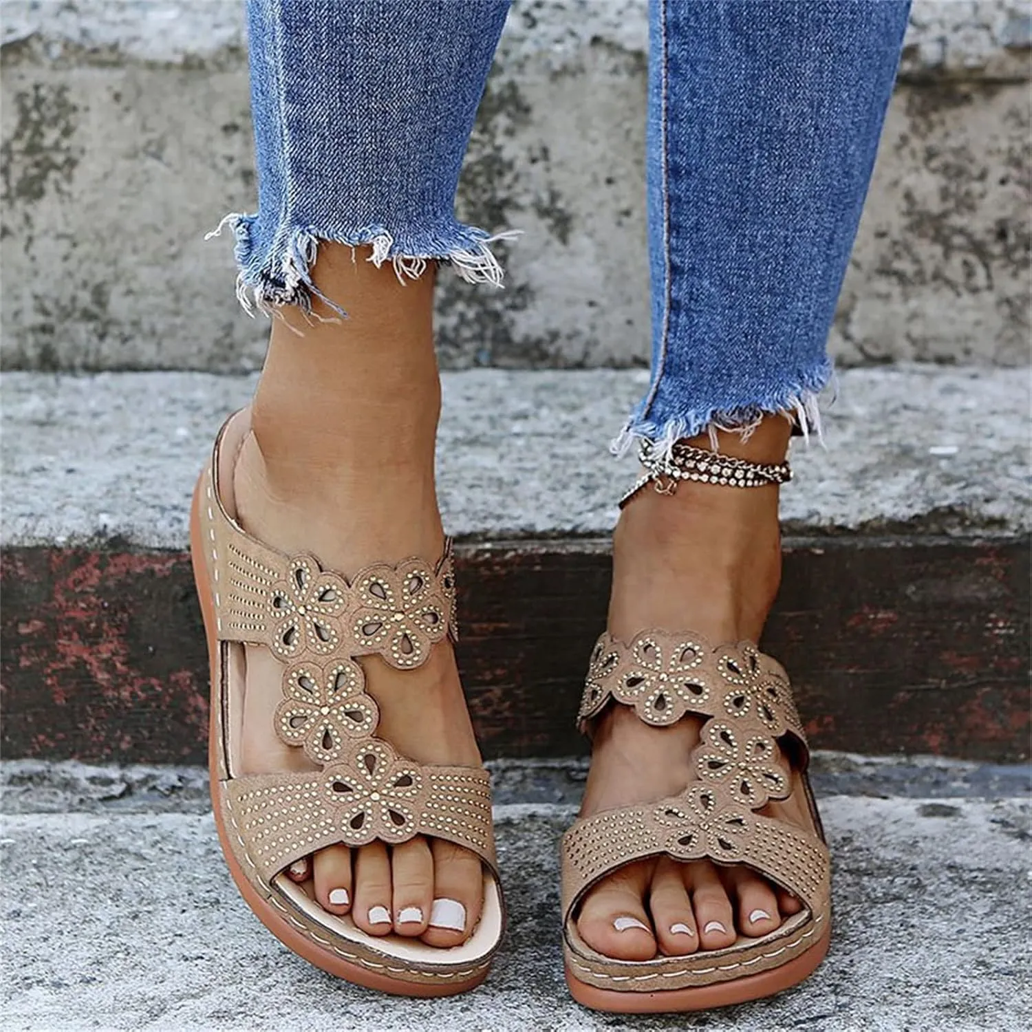 Ladmiple Sandals Women Beach Cute Comfort Orthotic Walking Slides Open Toe Arch Support Dressy Summer Orthopedic Flip Flops