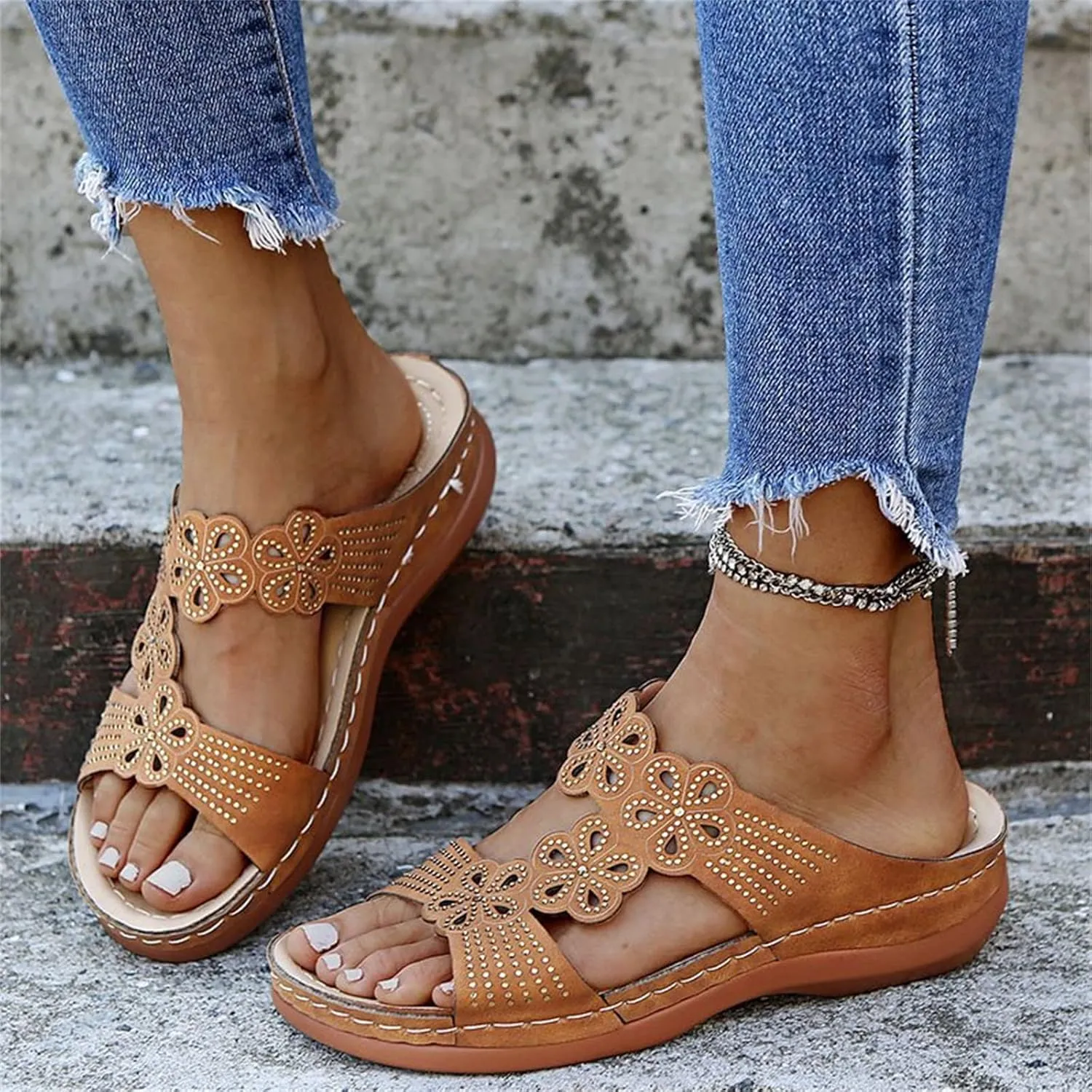 Ladmiple Sandals Women Beach Cute Comfort Orthotic Walking Slides Open Toe Arch Support Dressy Summer Orthopedic Flip Flops