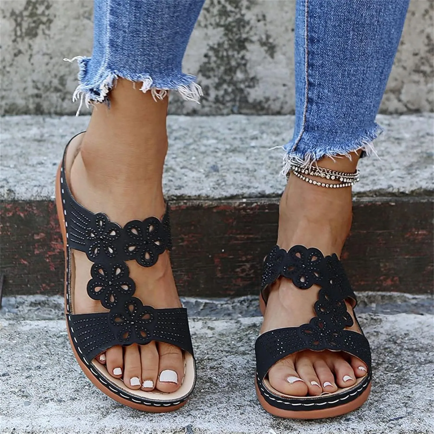 Ladmiple Sandals Women Beach Cute Comfort Orthotic Walking Slides Open Toe Arch Support Dressy Summer Orthopedic Flip Flops