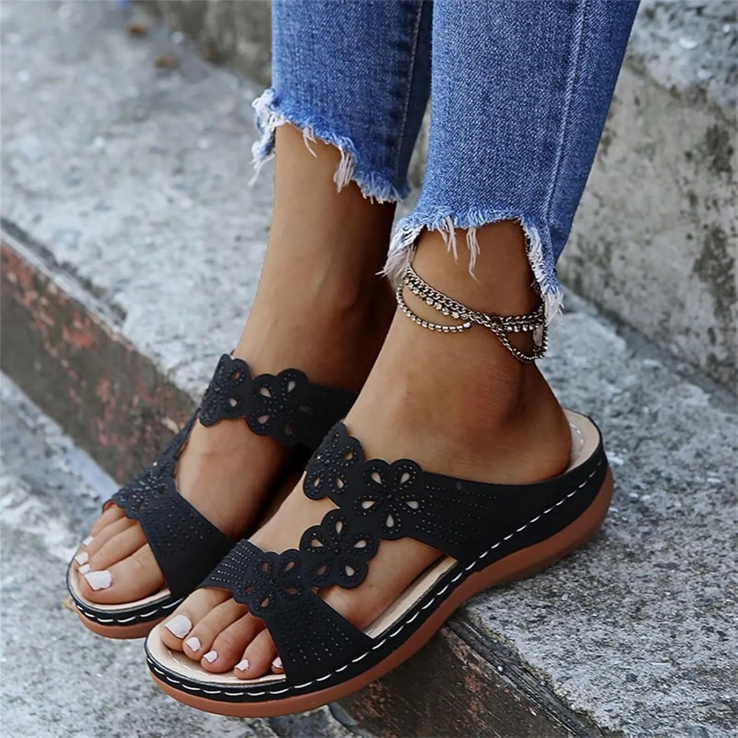 Ladmiple Sandals Women Beach Cute Comfort Orthotic Walking Slides Open Toe Arch Support Dressy Summer Orthopedic Flip Flops