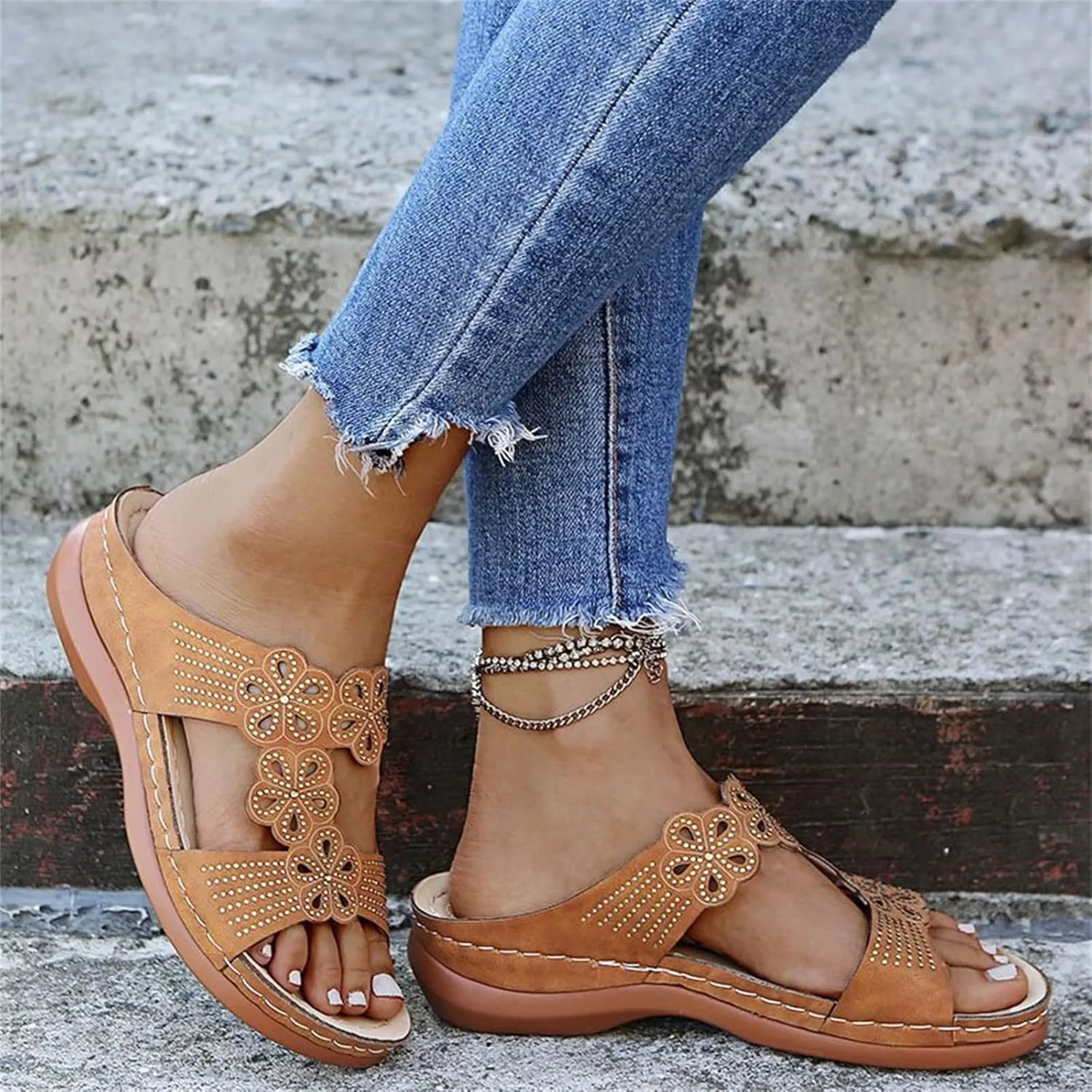 Ladmiple Sandals Women Beach Cute Comfort Orthotic Walking Slides Open Toe Arch Support Dressy Summer Orthopedic Flip Flops