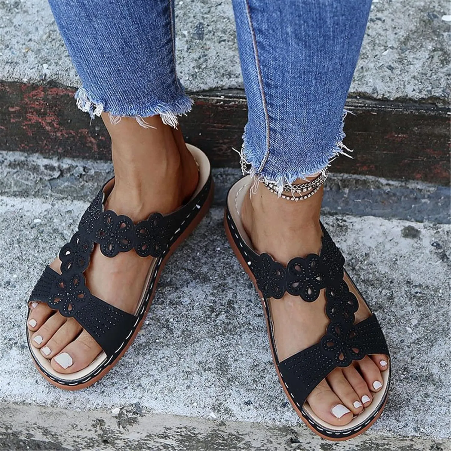 Ladmiple Sandals Women Beach Cute Comfort Orthotic Walking Slides Open Toe Arch Support Dressy Summer Orthopedic Flip Flops