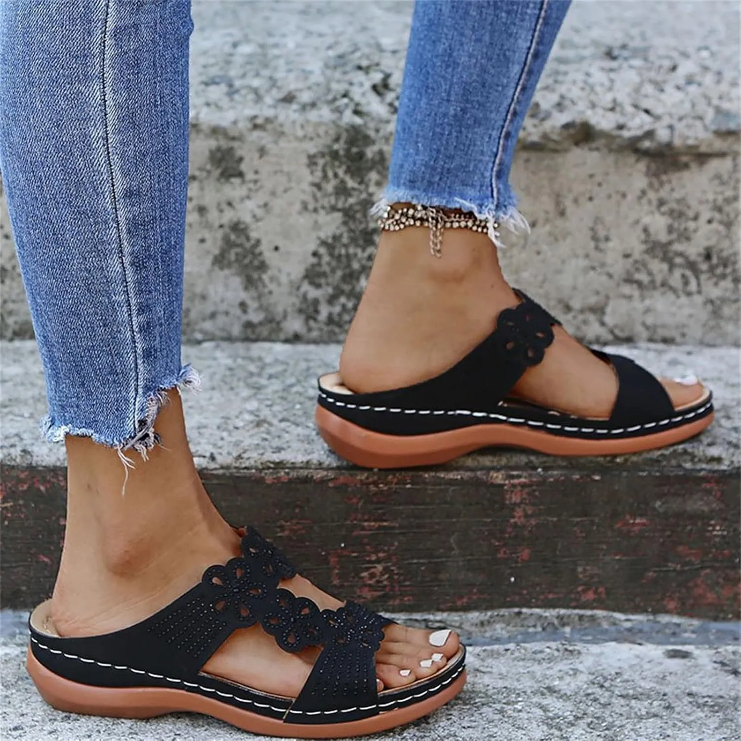 Ladmiple Sandals Women Beach Cute Comfort Orthotic Walking Slides Open Toe Arch Support Dressy Summer Orthopedic Flip Flops