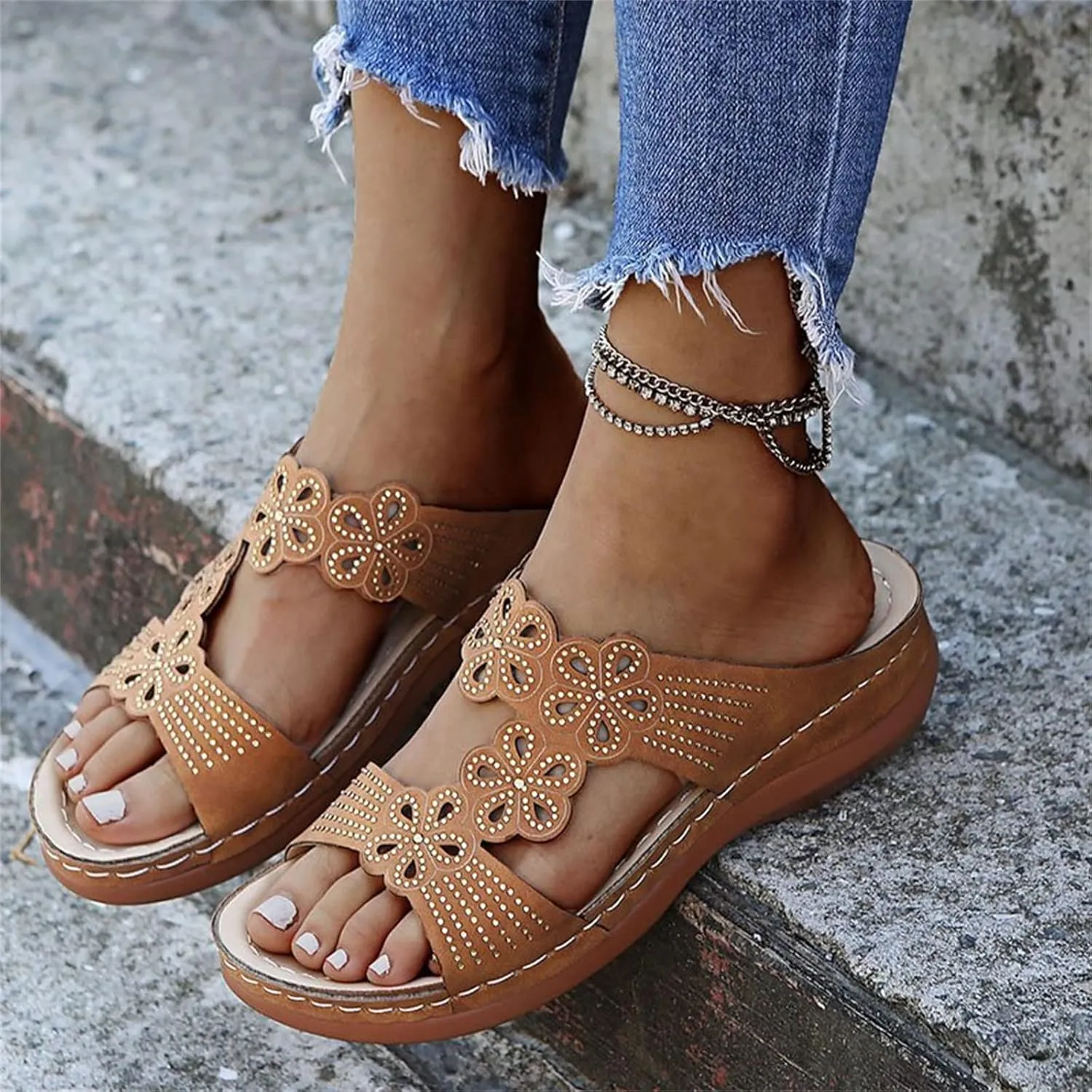 Ladmiple Sandals Women Beach Cute Comfort Orthotic Walking Slides Open Toe Arch Support Dressy Summer Orthopedic Flip Flops