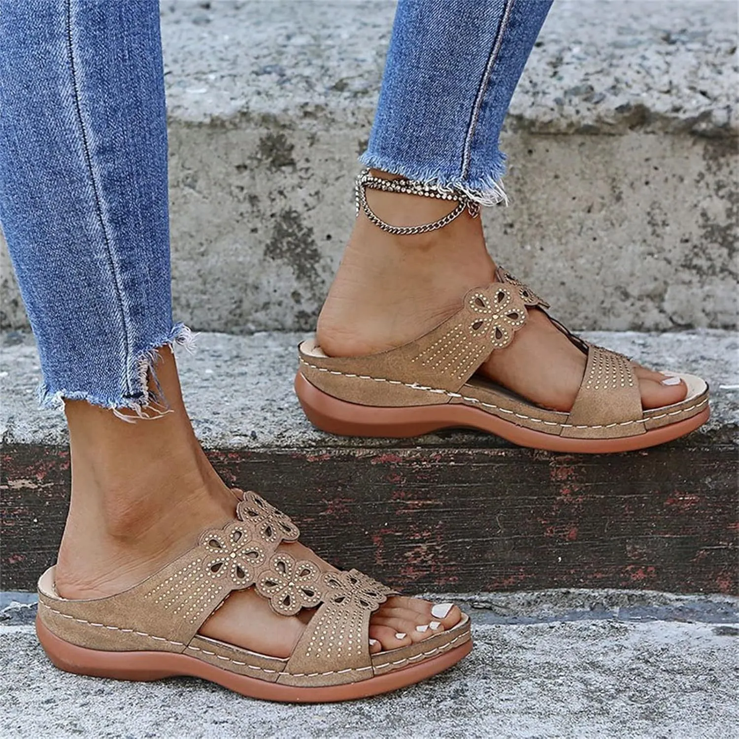 Ladmiple Sandals Women Beach Cute Comfort Orthotic Walking Slides Open Toe Arch Support Dressy Summer Orthopedic Flip Flops