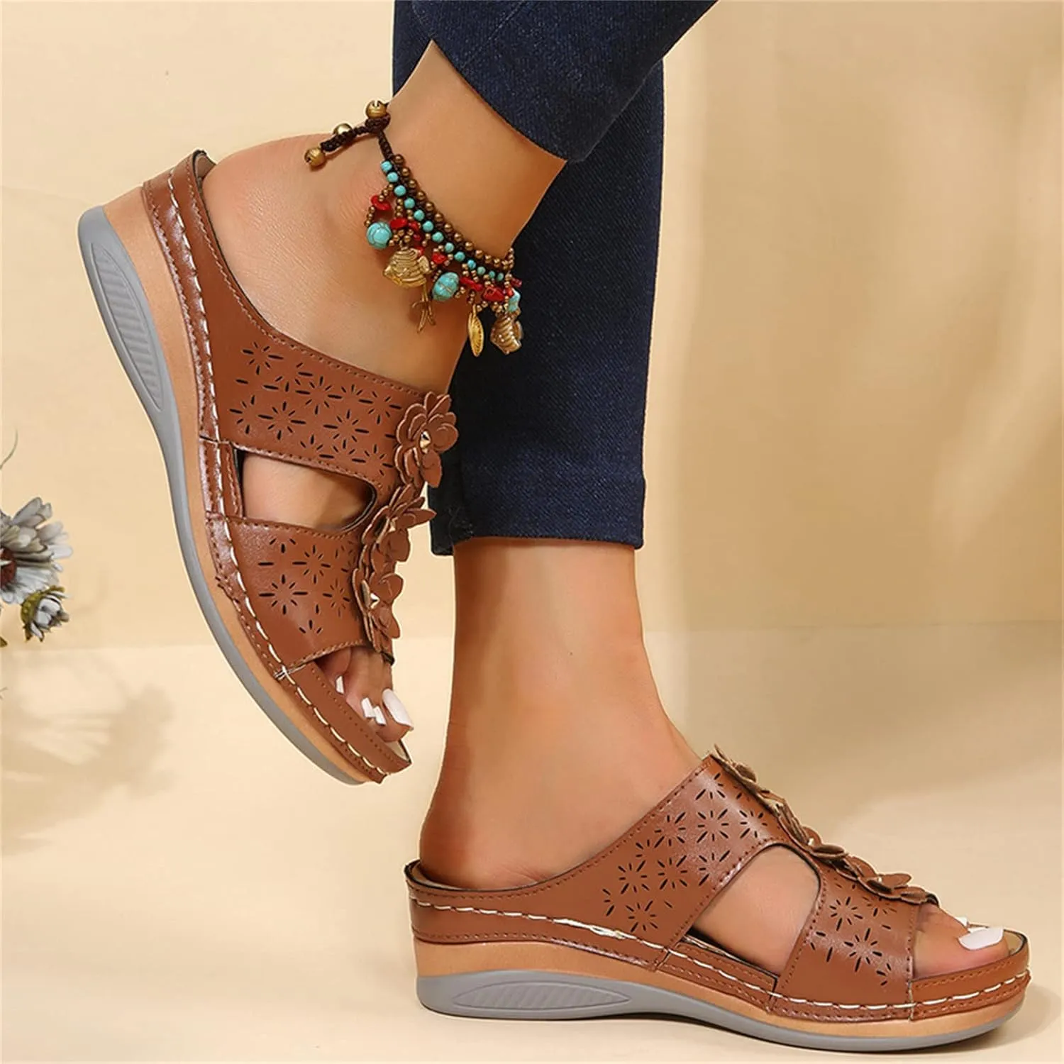 Ladmiple Sandals Women Beach Vacation Fashion Orthotic Slides Ladies Lightweight Athletic Slip On Slippers With Arch Support