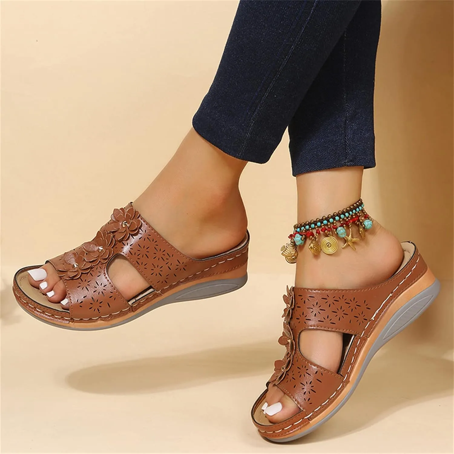 Ladmiple Sandals Women Beach Vacation Fashion Orthotic Slides Ladies Lightweight Athletic Slip On Slippers With Arch Support