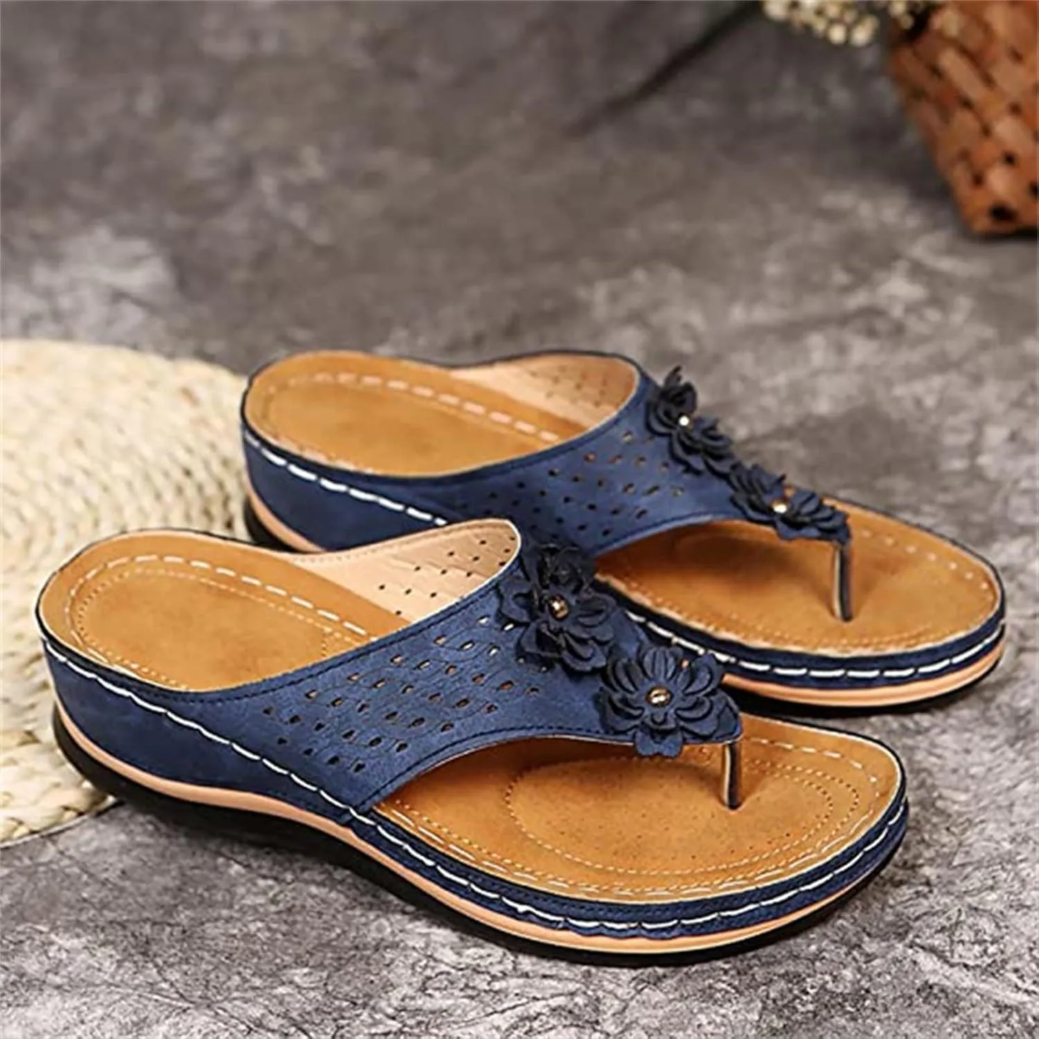 Ladmiple Sandals Women Comfortable Cute Wedge Orthopedic Flip Flops with Arch Support Dressy Summer Walking Orthotic Slides