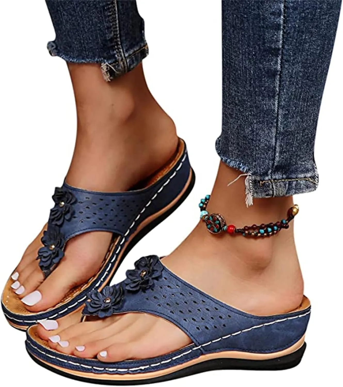 Ladmiple Sandals Women Comfortable Cute Wedge Orthopedic Flip Flops with Arch Support Dressy Summer Walking Orthotic Slides