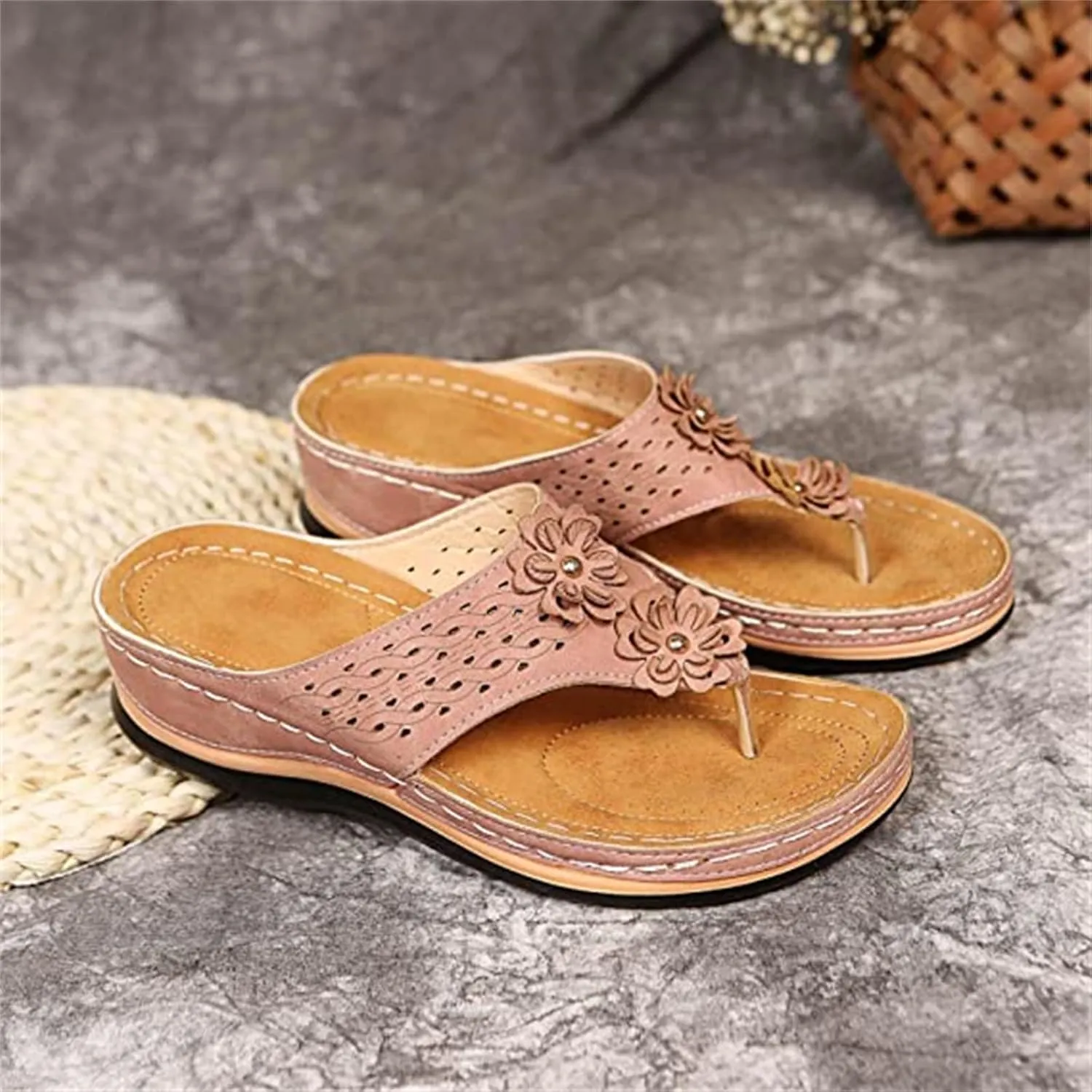Ladmiple Sandals Women Comfortable Cute Wedge Orthopedic Flip Flops with Arch Support Dressy Summer Walking Orthotic Slides