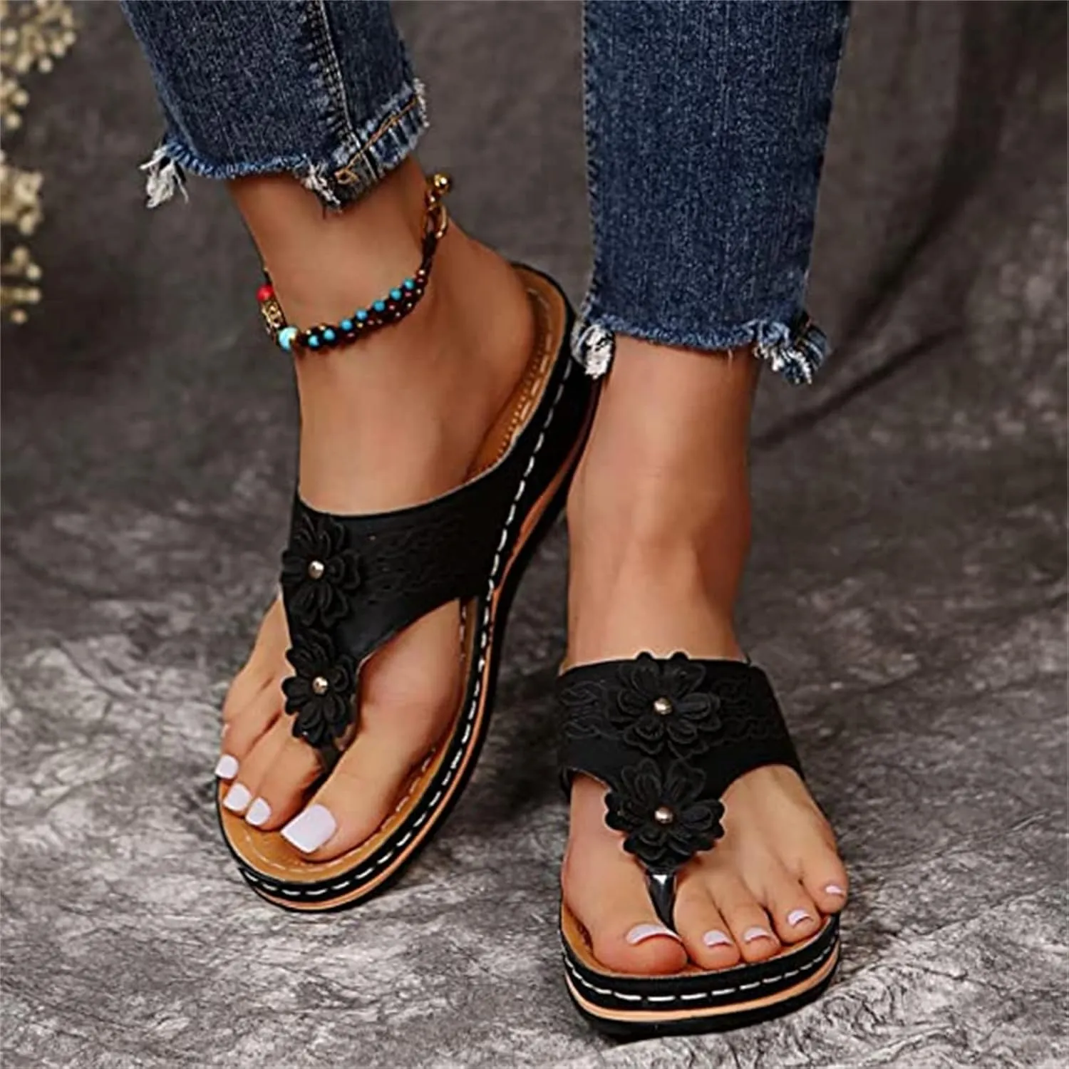 Ladmiple Sandals Women Comfortable Dressy Slip On Flat Sandals Fashion Orthotic Slides With Plantar Fasciitis Arch Support