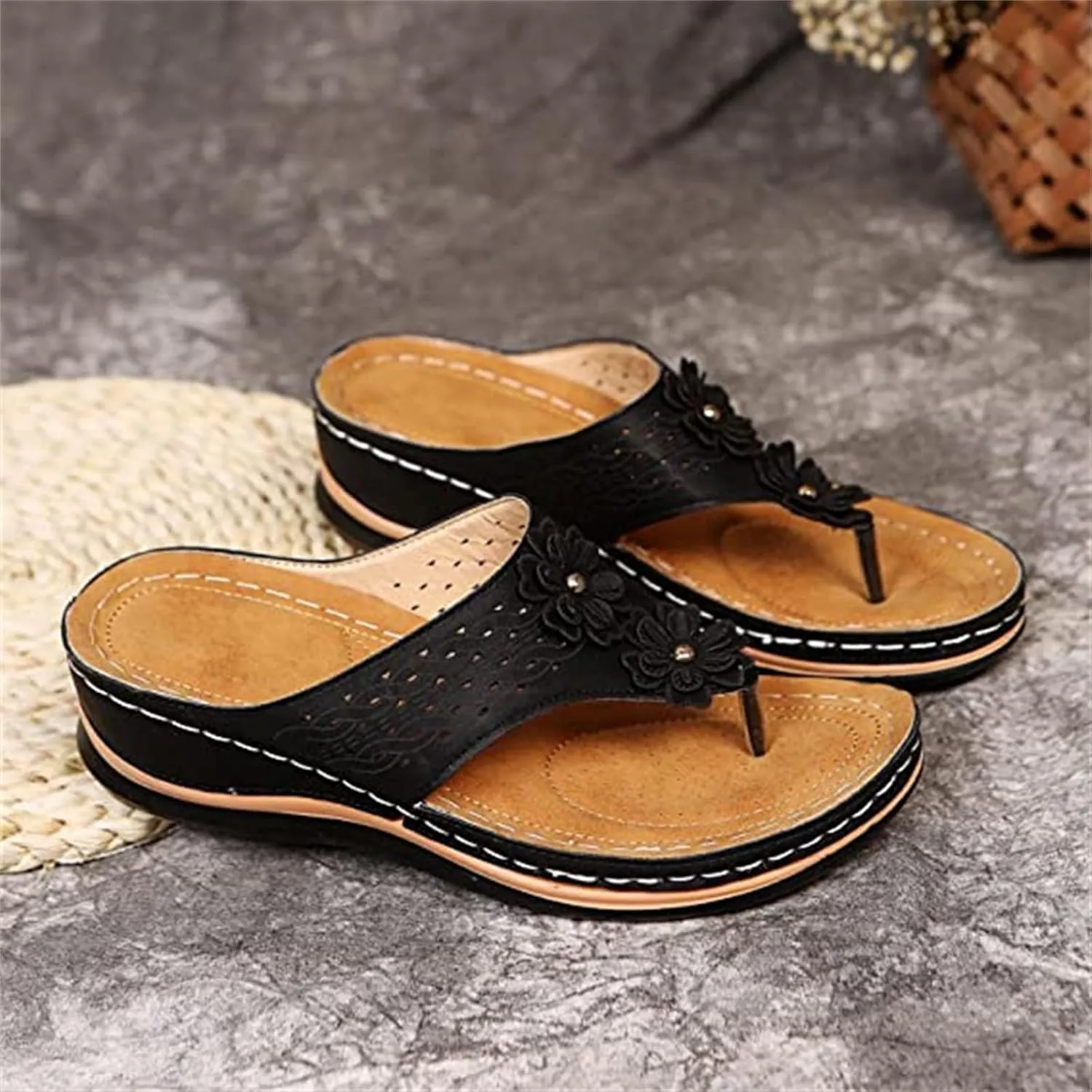 Ladmiple Sandals Women Comfortable Dressy Slip On Flat Sandals Fashion Orthotic Slides With Plantar Fasciitis Arch Support