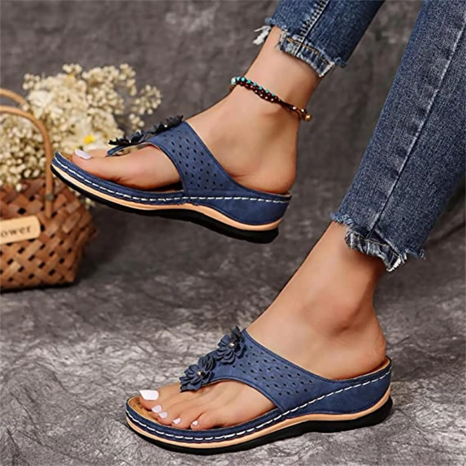 Ladmiple Sandals Women Comfortable Dressy Slip On Flat Sandals Fashion Orthotic Slides With Plantar Fasciitis Arch Support