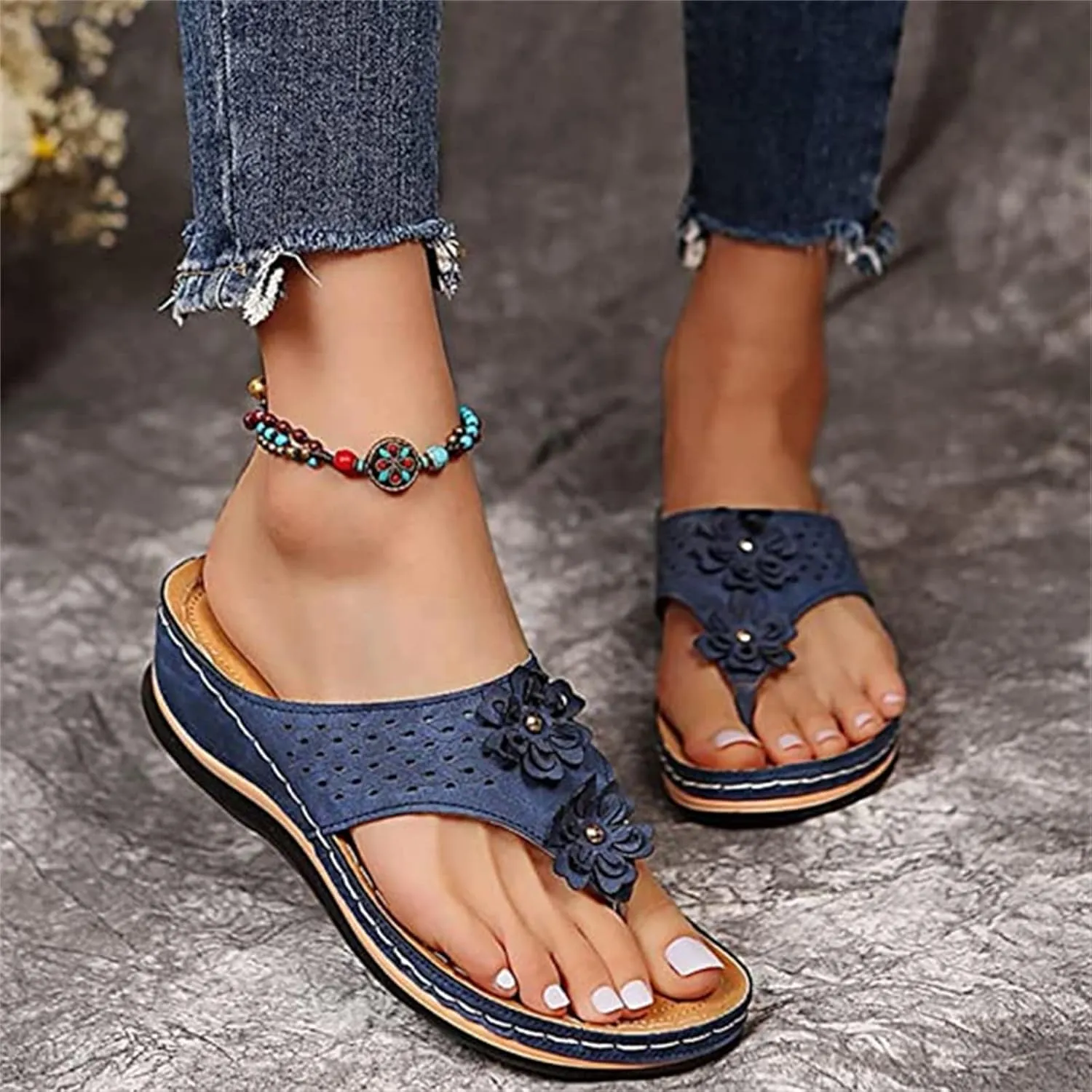 Ladmiple Sandals Women Comfortable Dressy Slip On Flat Sandals Fashion Orthotic Slides With Plantar Fasciitis Arch Support